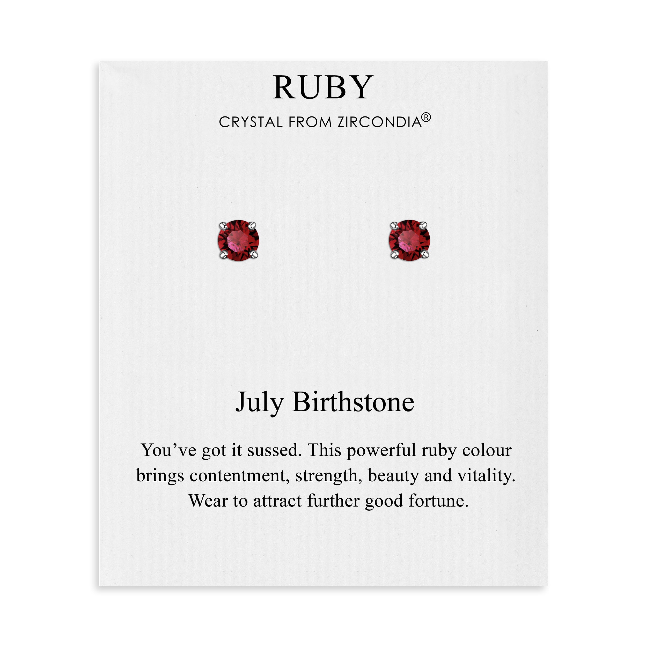 July (Ruby) Birthstone Earrings Created with Zircondia® Crystals by Philip Jones Jewellery