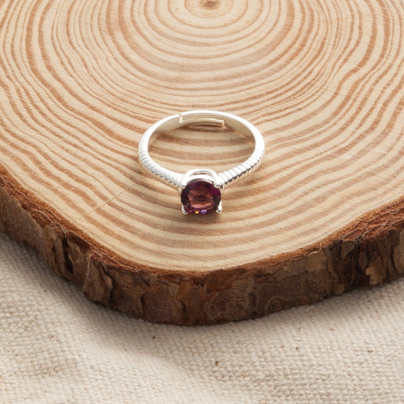 June (Alexandrite) Adjustable Birthstone Ring Created with Zircondia® Crystals - Philip Jones Jewellery