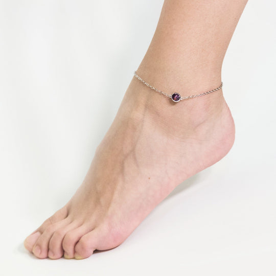 June (Alexandrite) Birthstone Anklet Created with Zircondia® Crystals - Philip Jones Jewellery