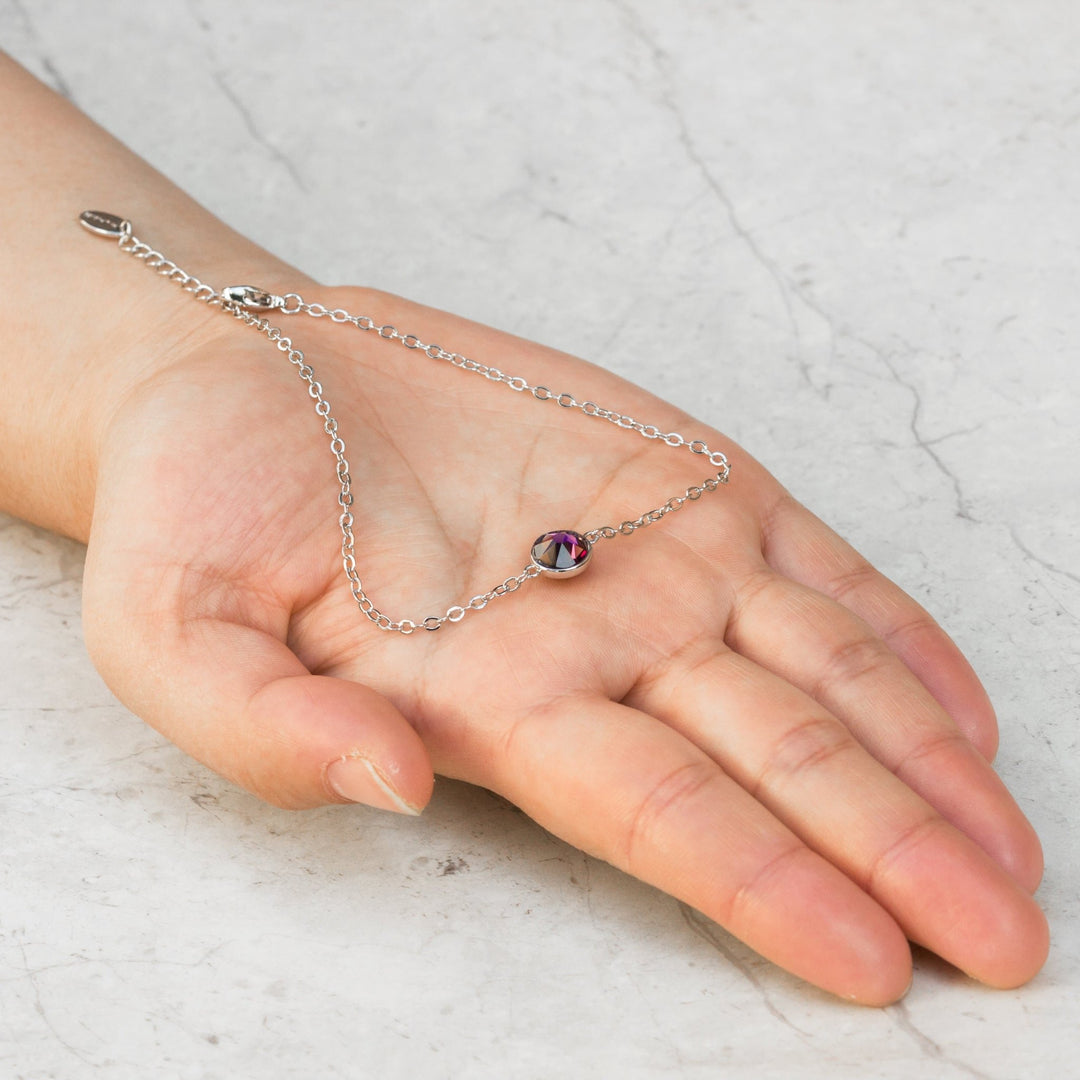 June (Alexandrite) Birthstone Anklet Created with Zircondia® Crystals - Philip Jones Jewellery