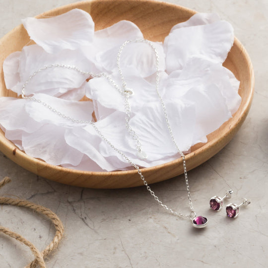 June (Alexandrite) Birthstone Necklace & Earrings Set Created with Zircondia® Crystals - Philip Jones Jewellery