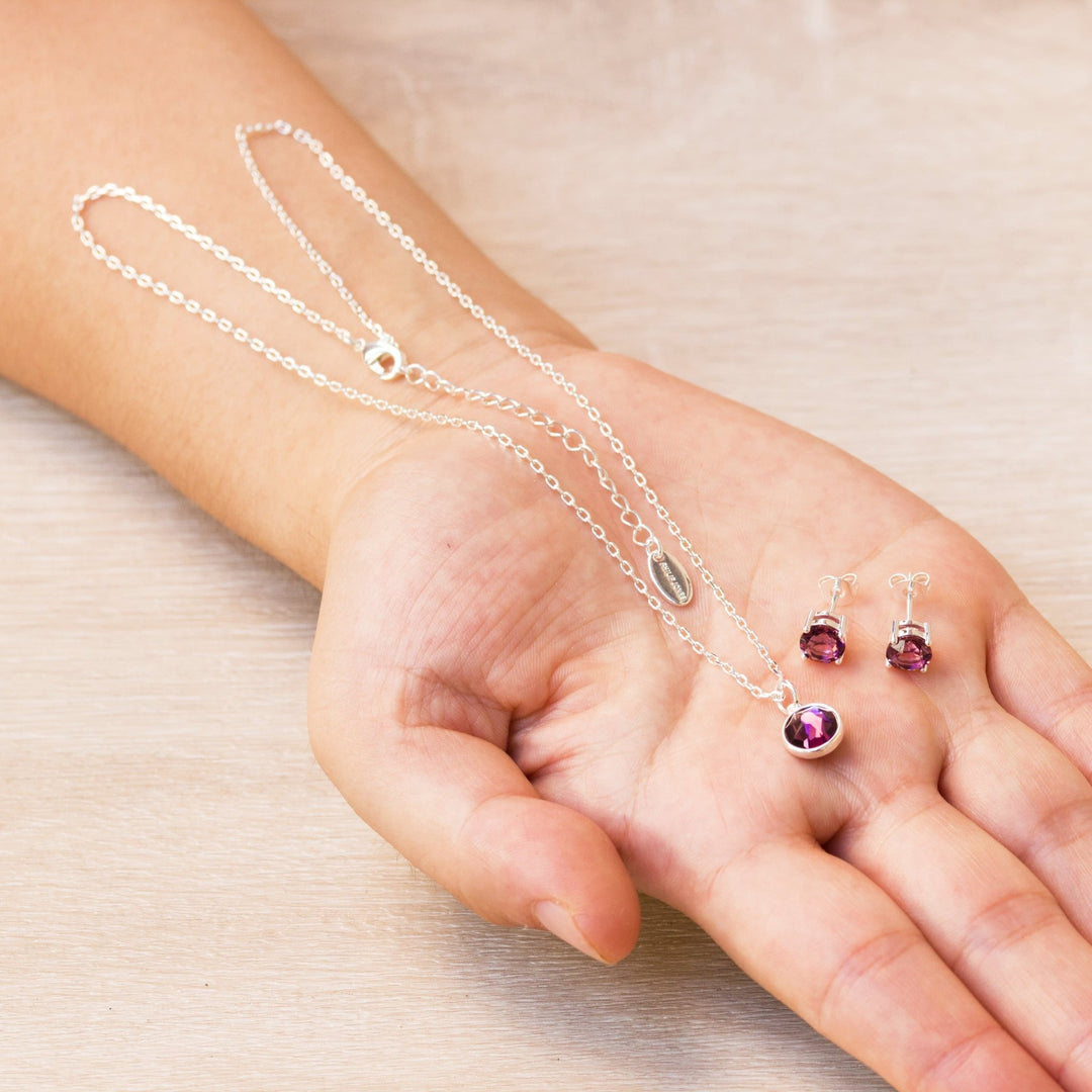 June (Alexandrite) Birthstone Necklace & Earrings Set Created with Zircondia® Crystals - Philip Jones Jewellery