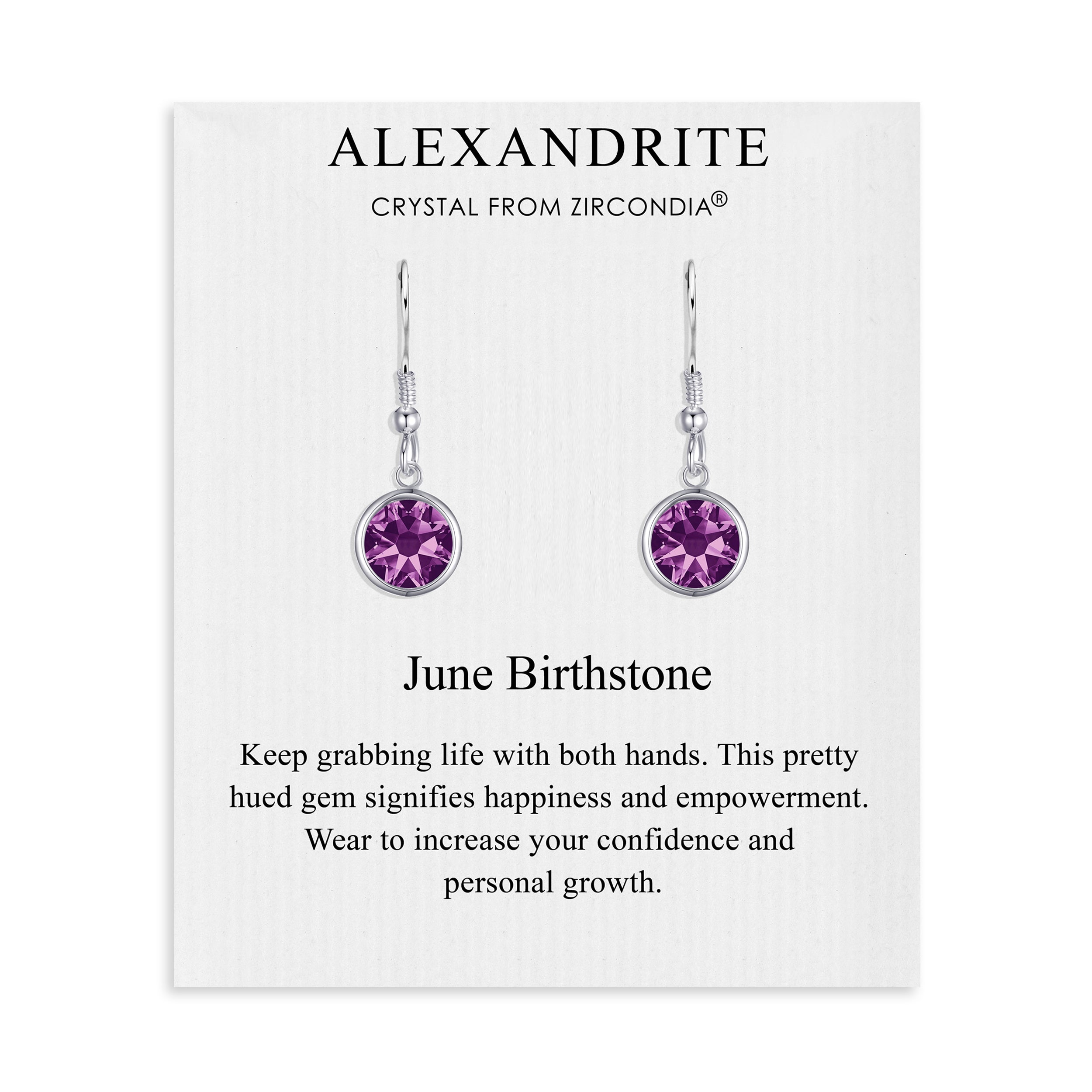 June Birthstone Drop Earrings Created with Alexandrite Zircondia® Crystals by Philip Jones Jewellery