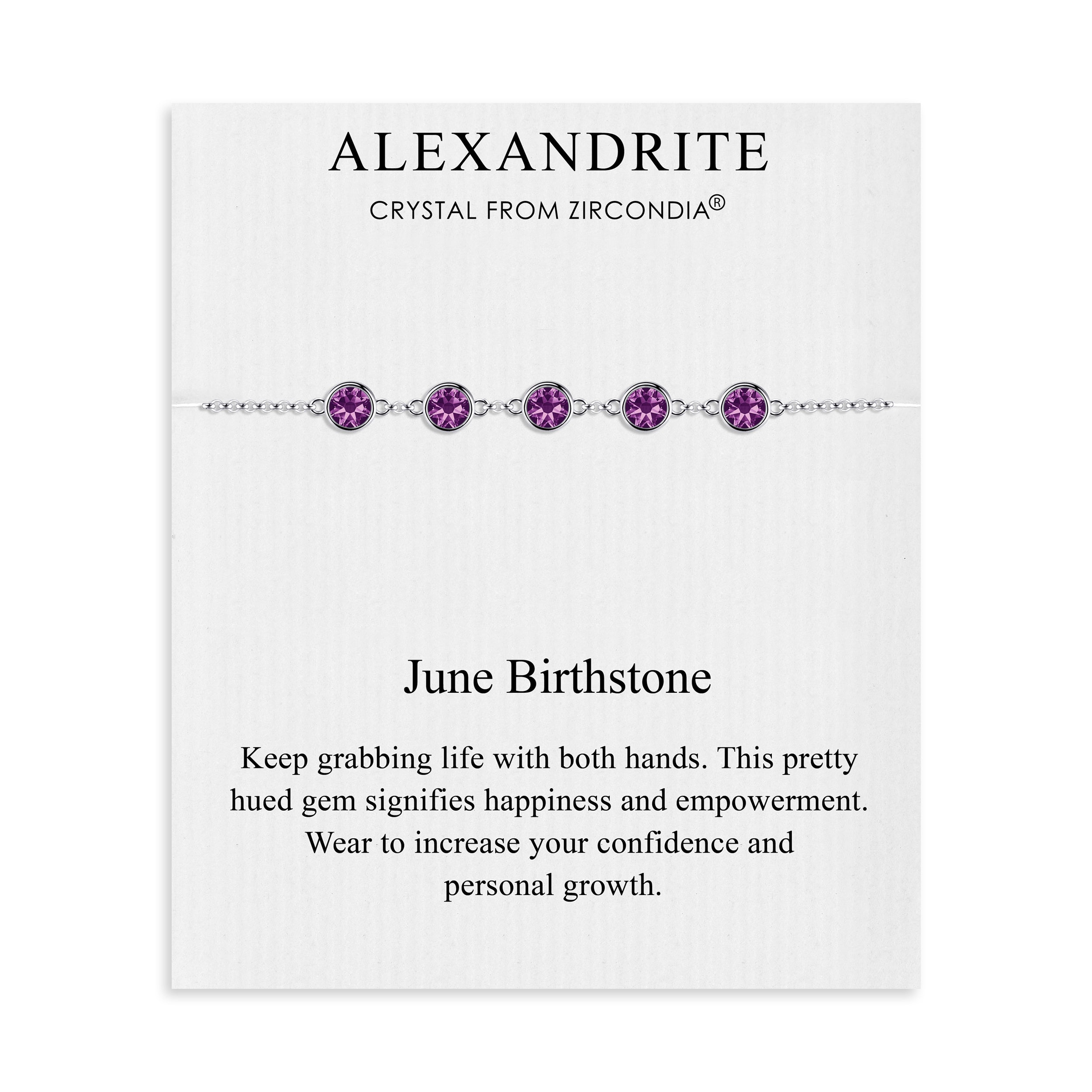 June Birthstone Bracelet Created with Alexandrite Zircondia® Crystals by Philip Jones Jewellery