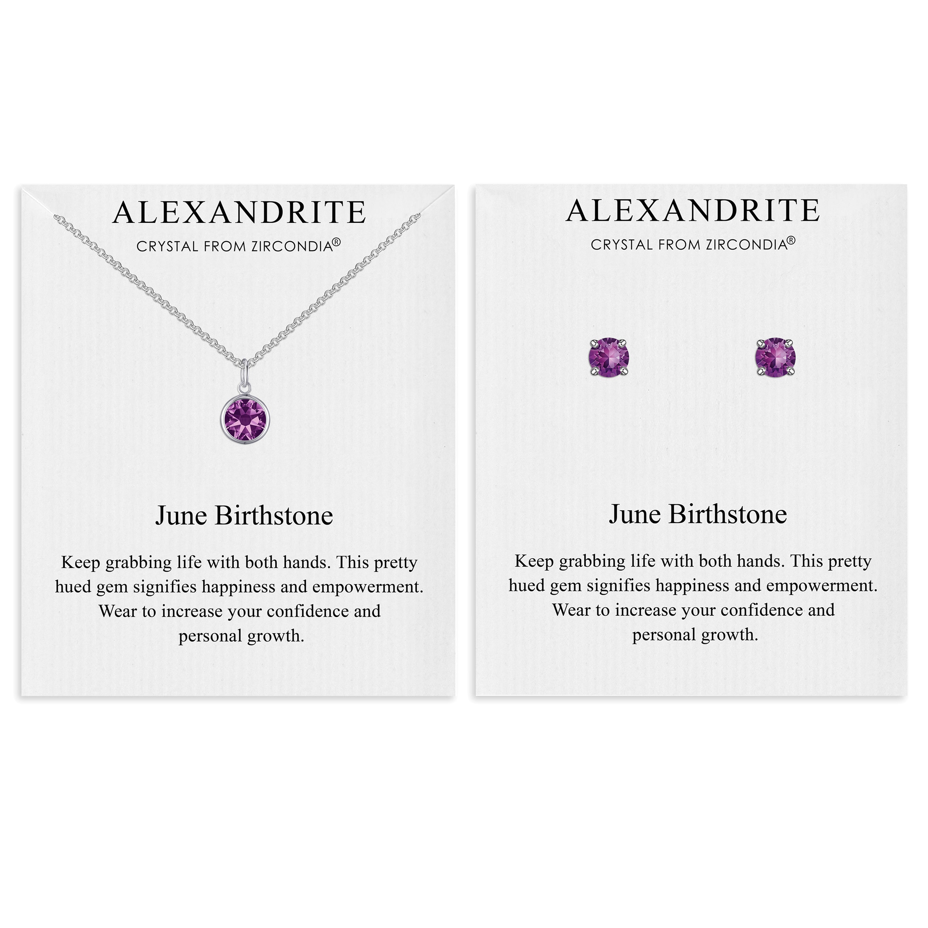 June (Alexandrite) Birthstone Necklace & Earrings Set Created with Zircondia® Crystals by Philip Jones Jewellery