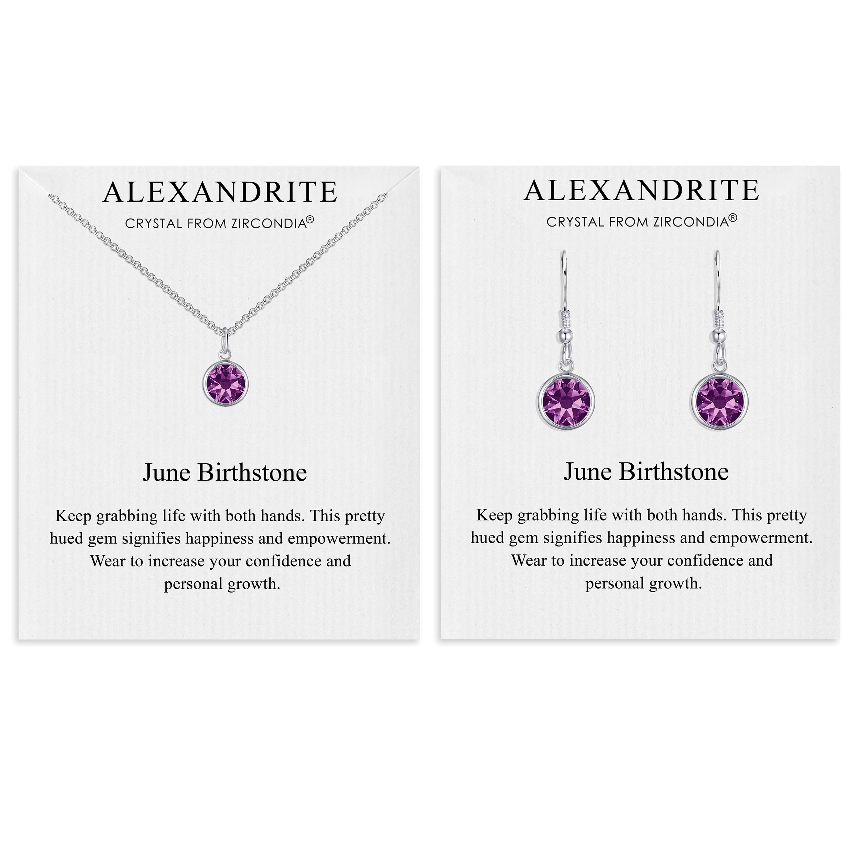 June (Alexandrite) Birthstone Necklace & Drop Earrings Set Created with Zircondia® Crystals by Philip Jones Jewellery