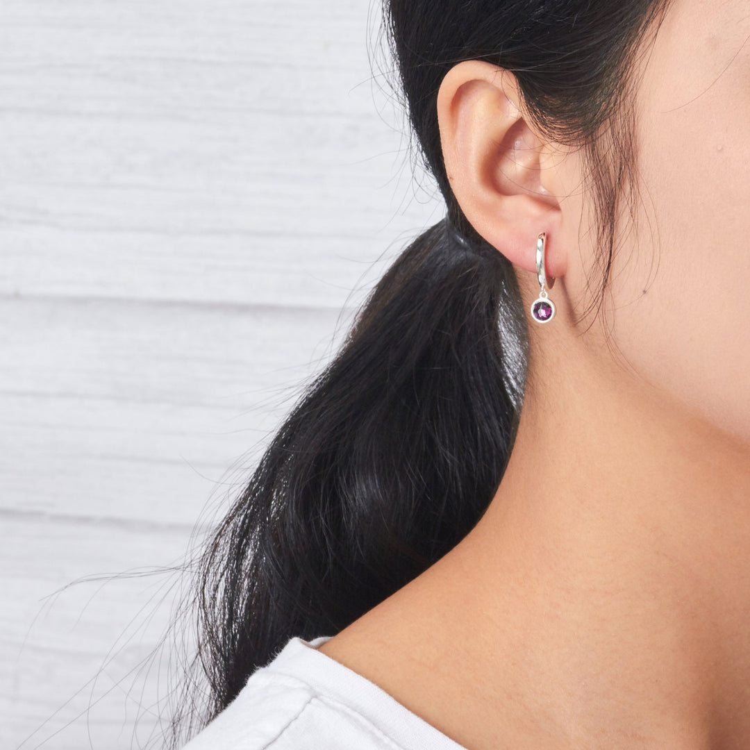 June Birthstone Hoop Earrings Created with Alexandrite Zircondia® Crystals - Philip Jones Jewellery