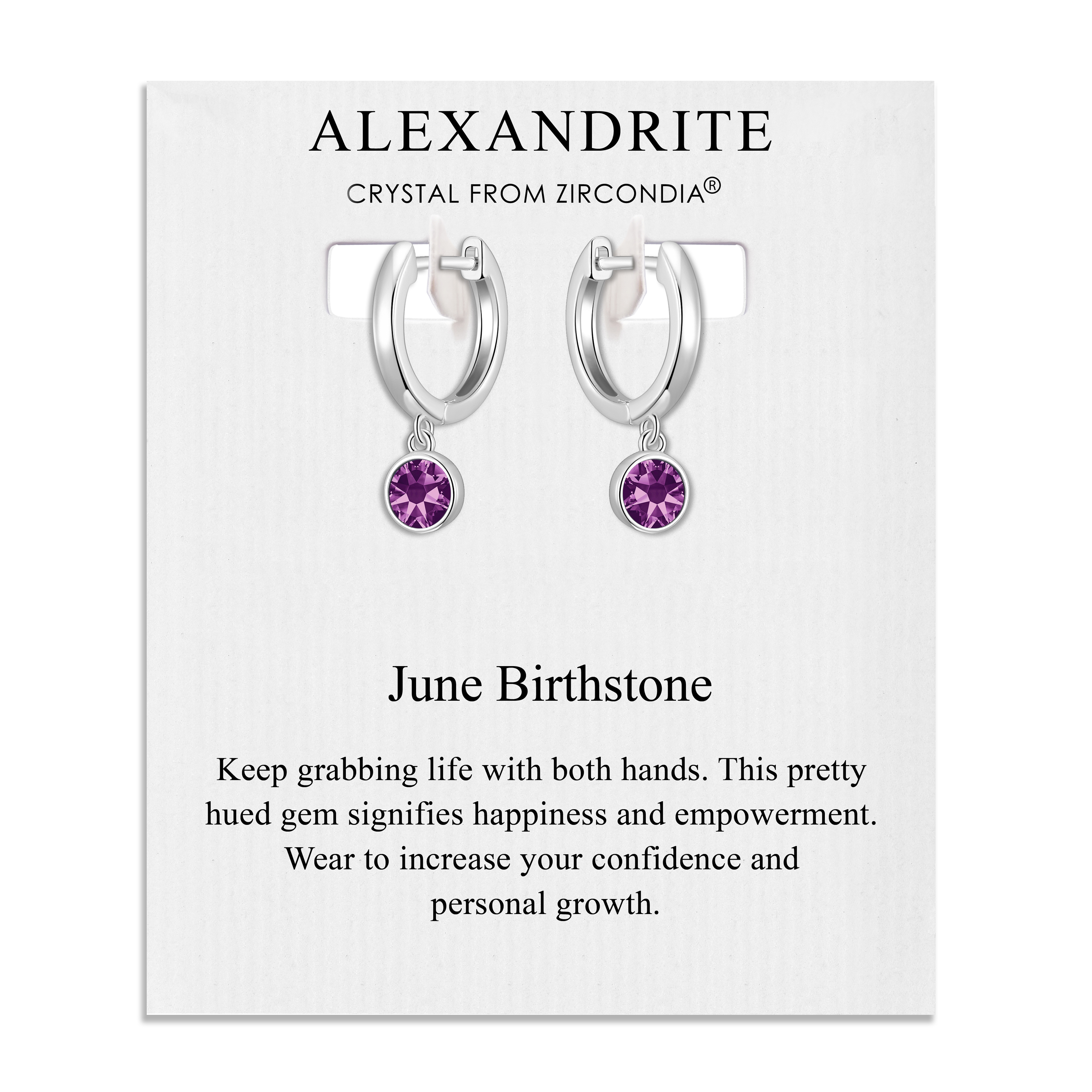 June Birthstone Hoop Earrings Created with Alexandrite Zircondia® Crystals by Philip Jones Jewellery