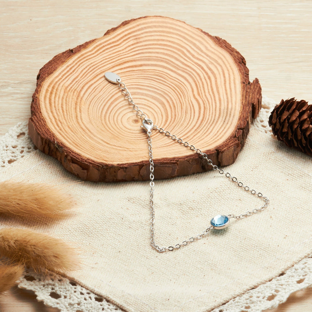 Light Blue Crystal Anklet Created with Zircondia® Crystals - Philip Jones Jewellery