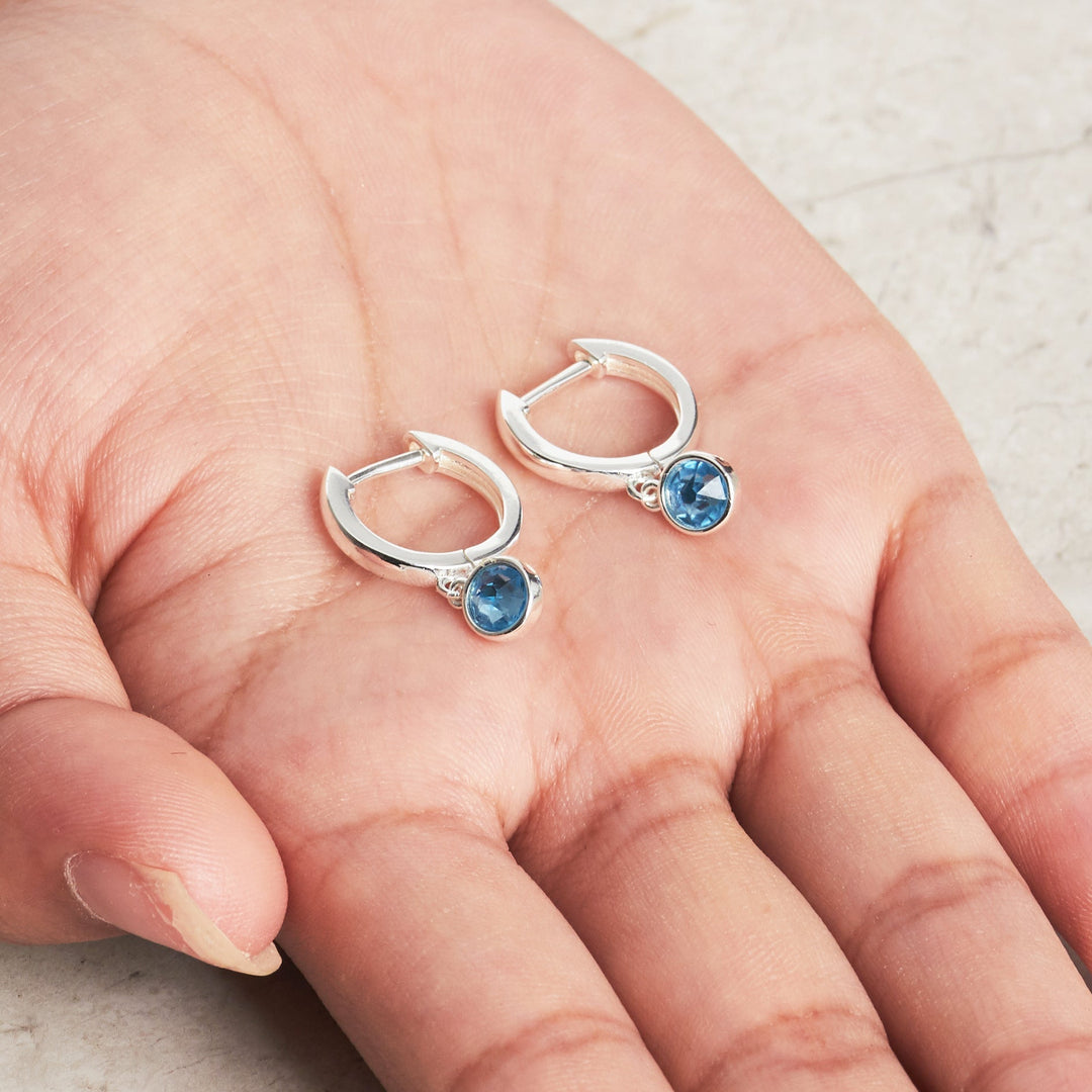 Light Blue Crystal Hoop Earrings Created with Zircondia® Crystals - Philip Jones Jewellery