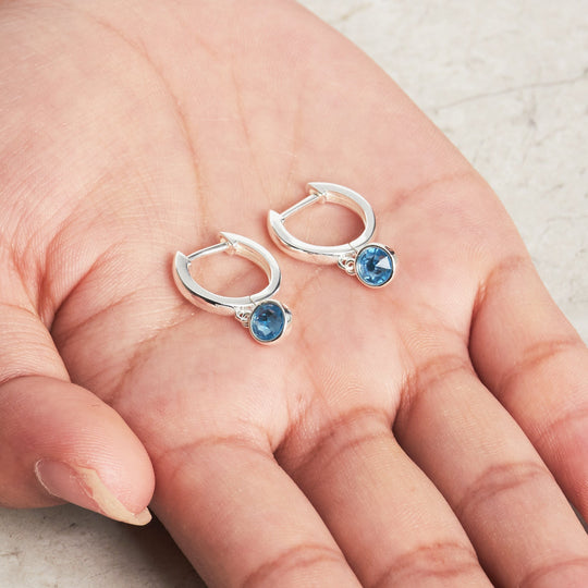 Light Blue Crystal Hoop Earrings Created with Zircondia® Crystals - Philip Jones Jewellery