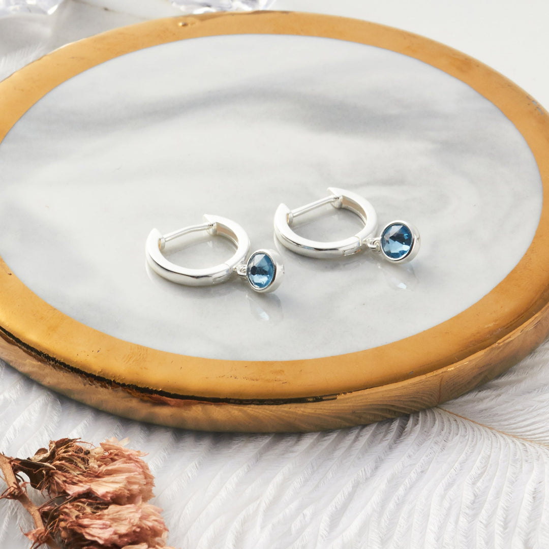 Light Blue Crystal Hoop Earrings Created with Zircondia® Crystals - Philip Jones Jewellery