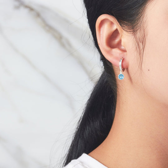 Light Blue Crystal Hoop Earrings Created with Zircondia® Crystals - Philip Jones Jewellery