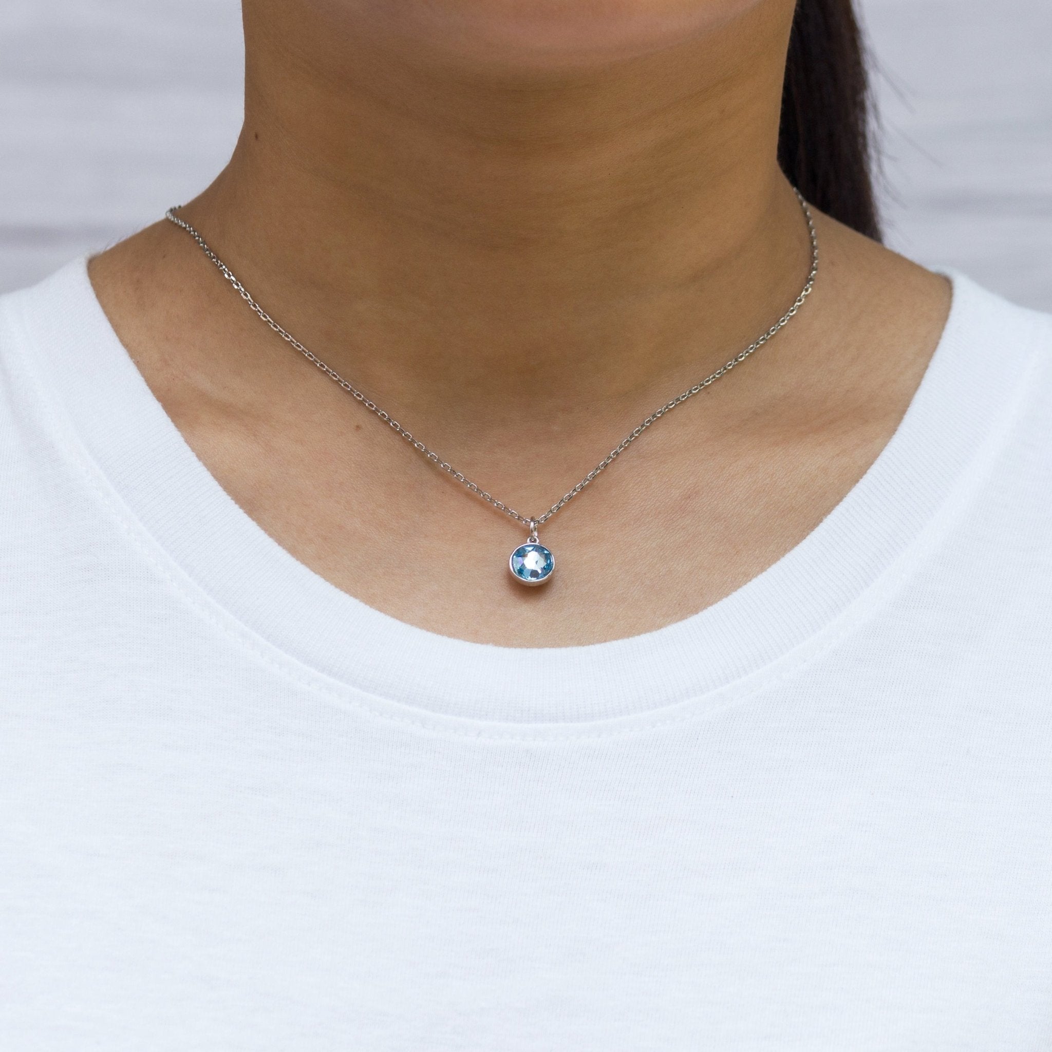 Light Blue Crystal Necklace Created with Zircondia® Crystals - Philip Jones Jewellery