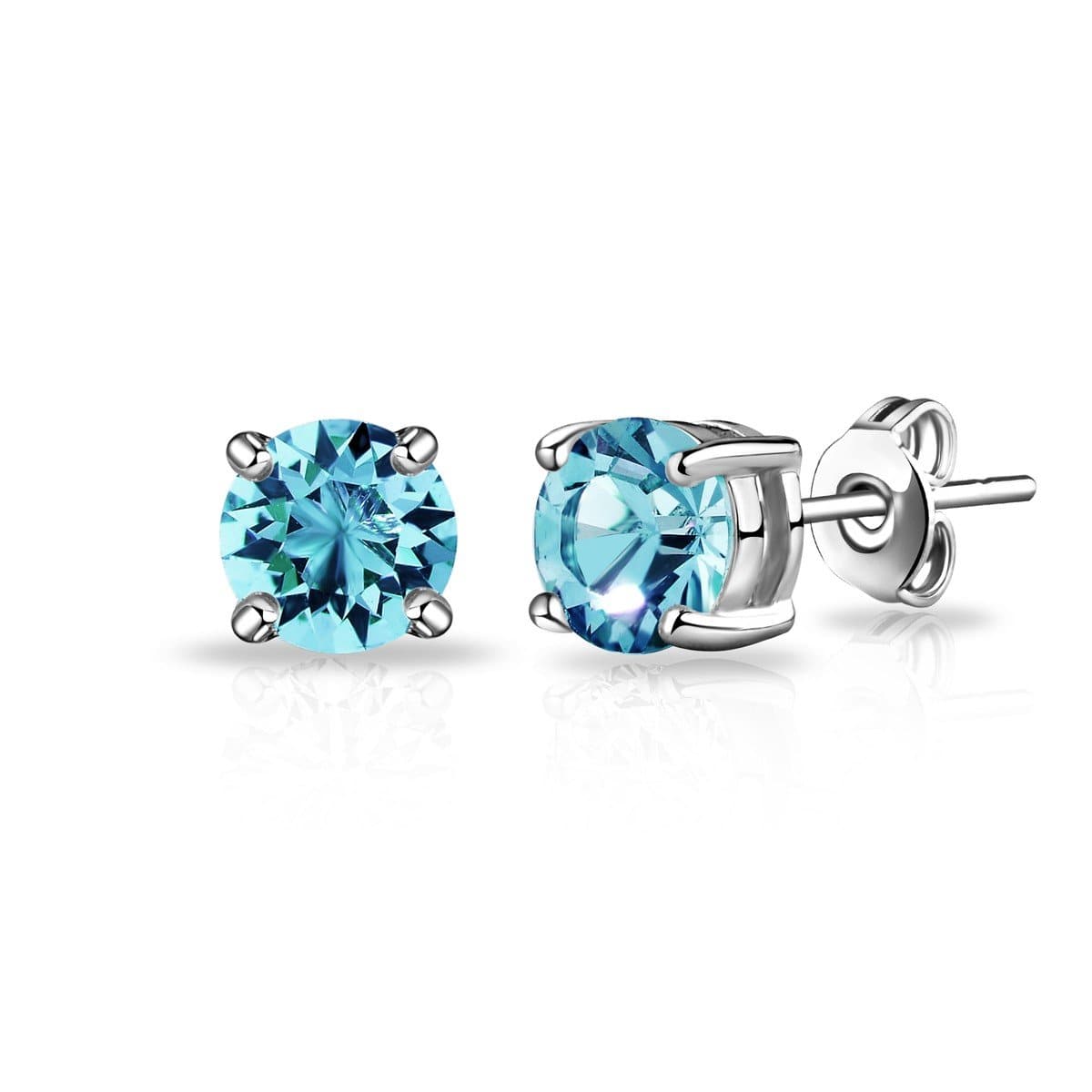 Light Blue Stud Earrings Created with Zircondia® Crystals - Philip Jones Jewellery