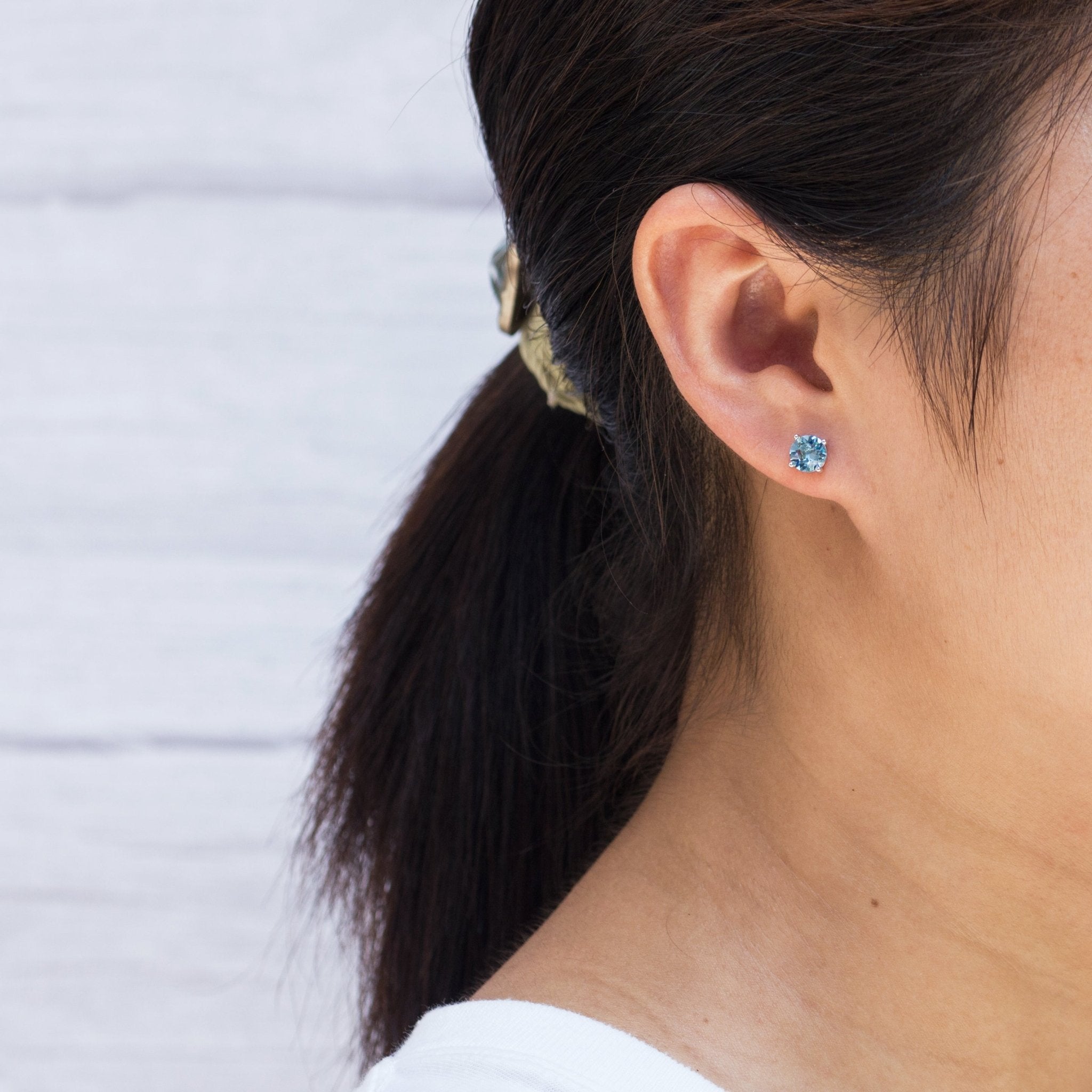 Light Blue Stud Earrings Created with Zircondia® Crystals - Philip Jones Jewellery