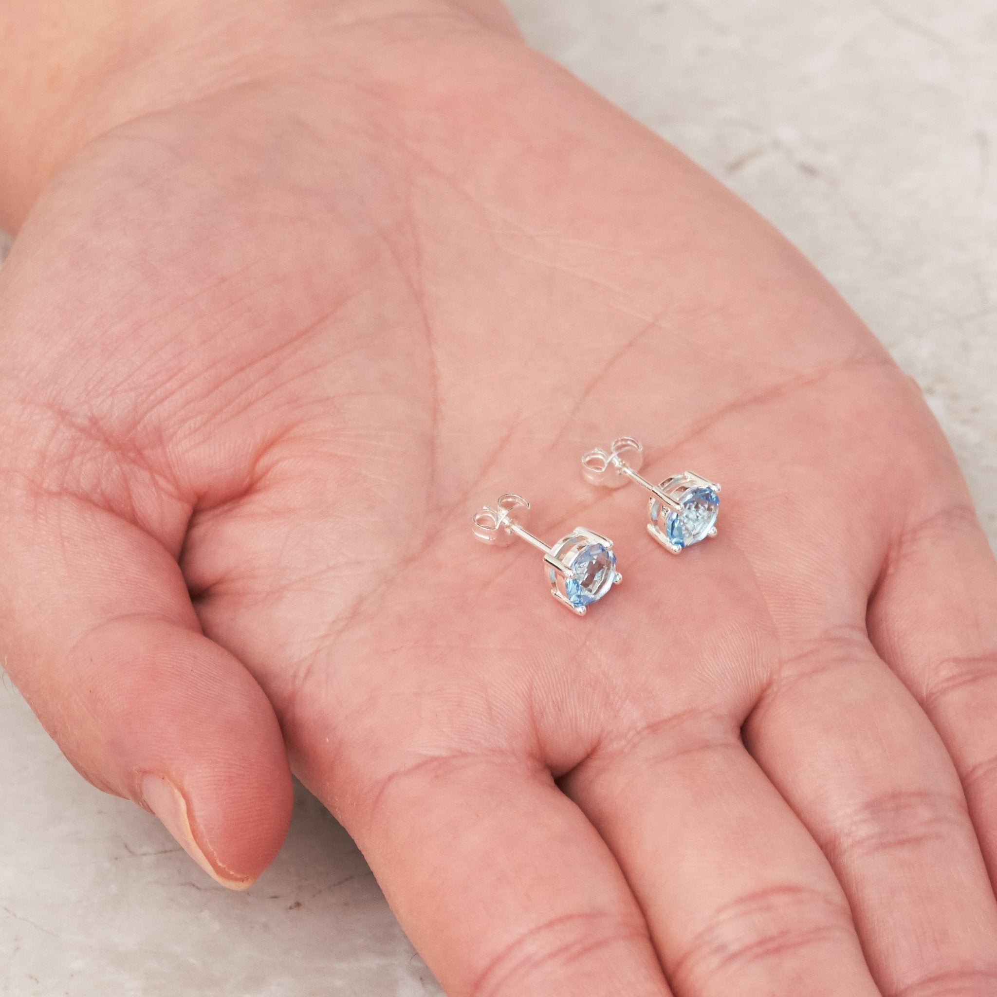 Light Blue Stud Earrings Created with Zircondia® Crystals - Philip Jones Jewellery