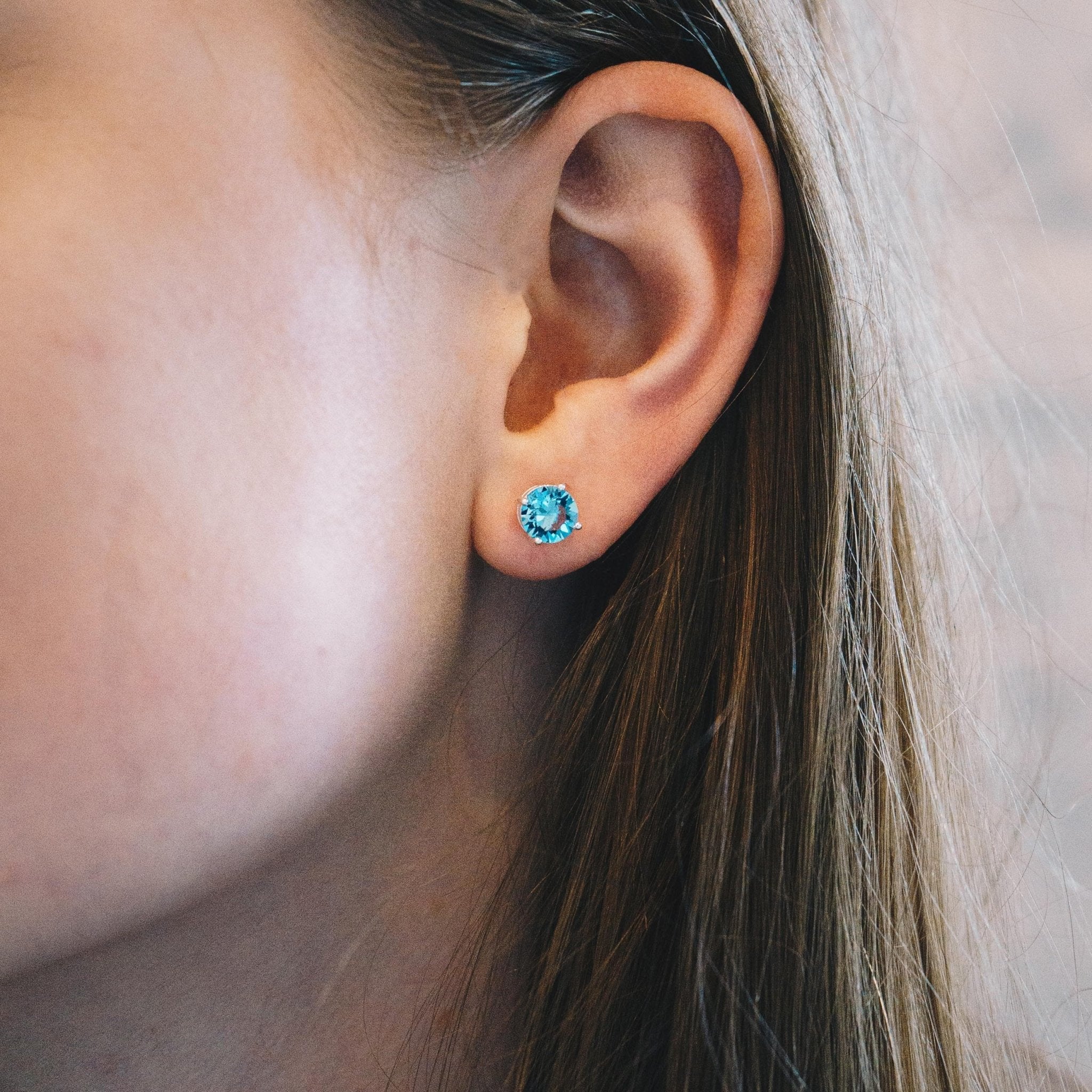 Light Blue Stud Earrings Created with Zircondia® Crystals - Philip Jones Jewellery