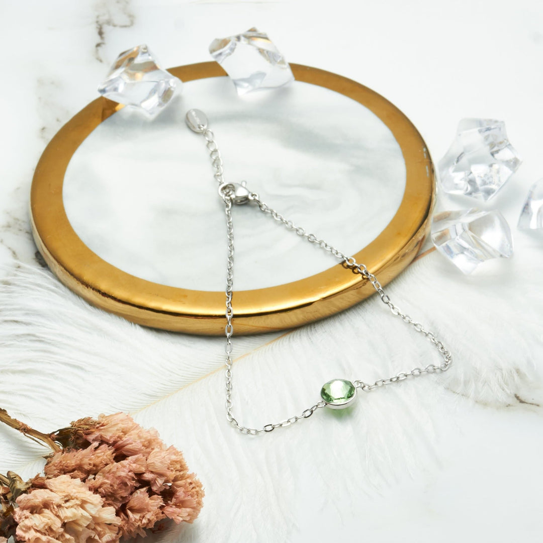 Light Green Crystal Anklet Created with Zircondia® Crystals - Philip Jones Jewellery