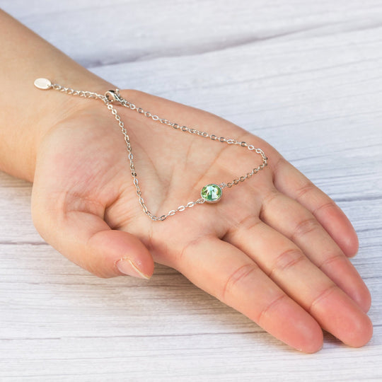 Light Green Crystal Anklet Created with Zircondia® Crystals - Philip Jones Jewellery