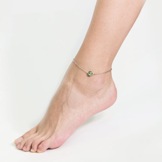 Light Green Crystal Anklet Created with Zircondia® Crystals - Philip Jones Jewellery