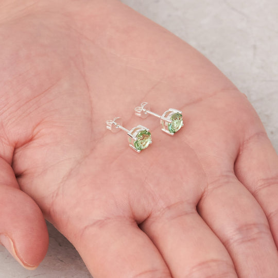 Light Green Stud Earrings Created with Zircondia® Crystals - Philip Jones Jewellery