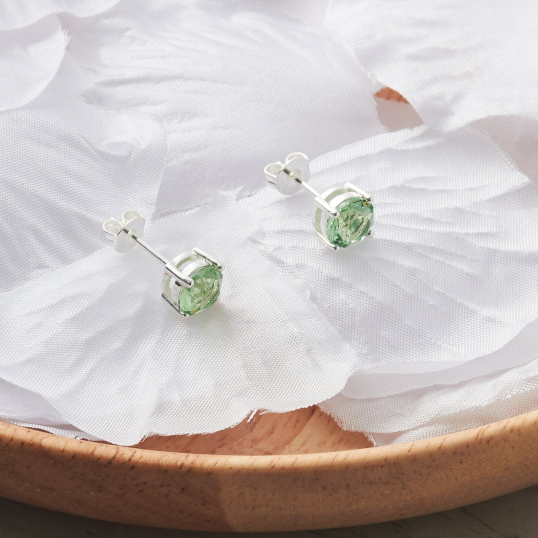Light Green Stud Earrings Created with Zircondia® Crystals - Philip Jones Jewellery
