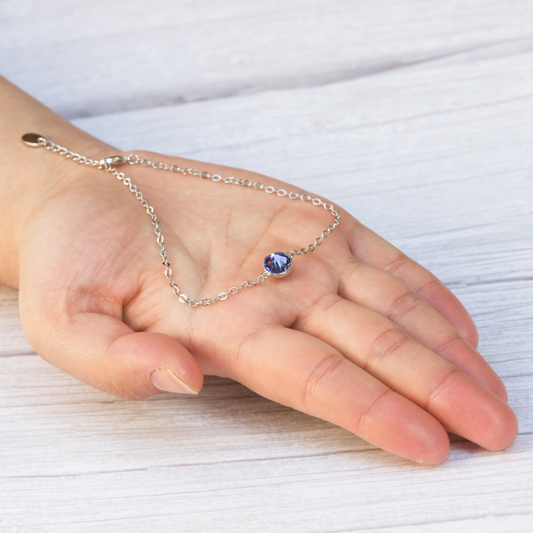 Light Purple Crystal Anklet Created with Zircondia® Crystals - Philip Jones Jewellery