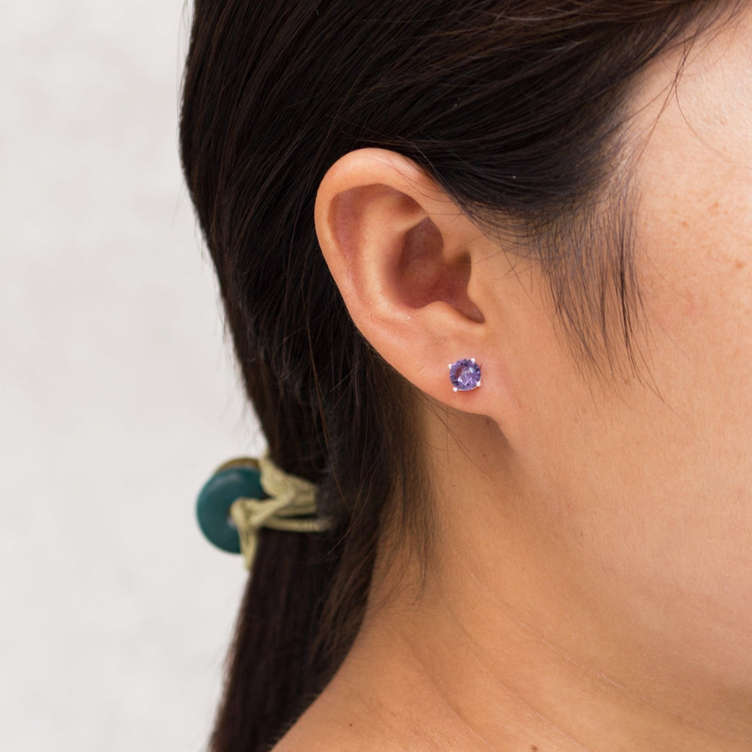 Light Purple Stud Earrings Created with Zircondia® Crystals - Philip Jones Jewellery