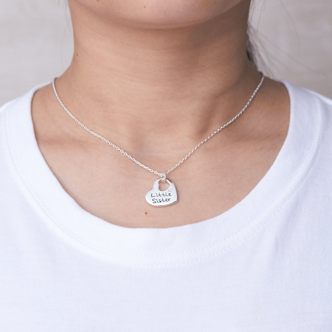 Little Sister Heart Necklace with Quote Card Created with Zircondia® Crystals - Philip Jones Jewellery