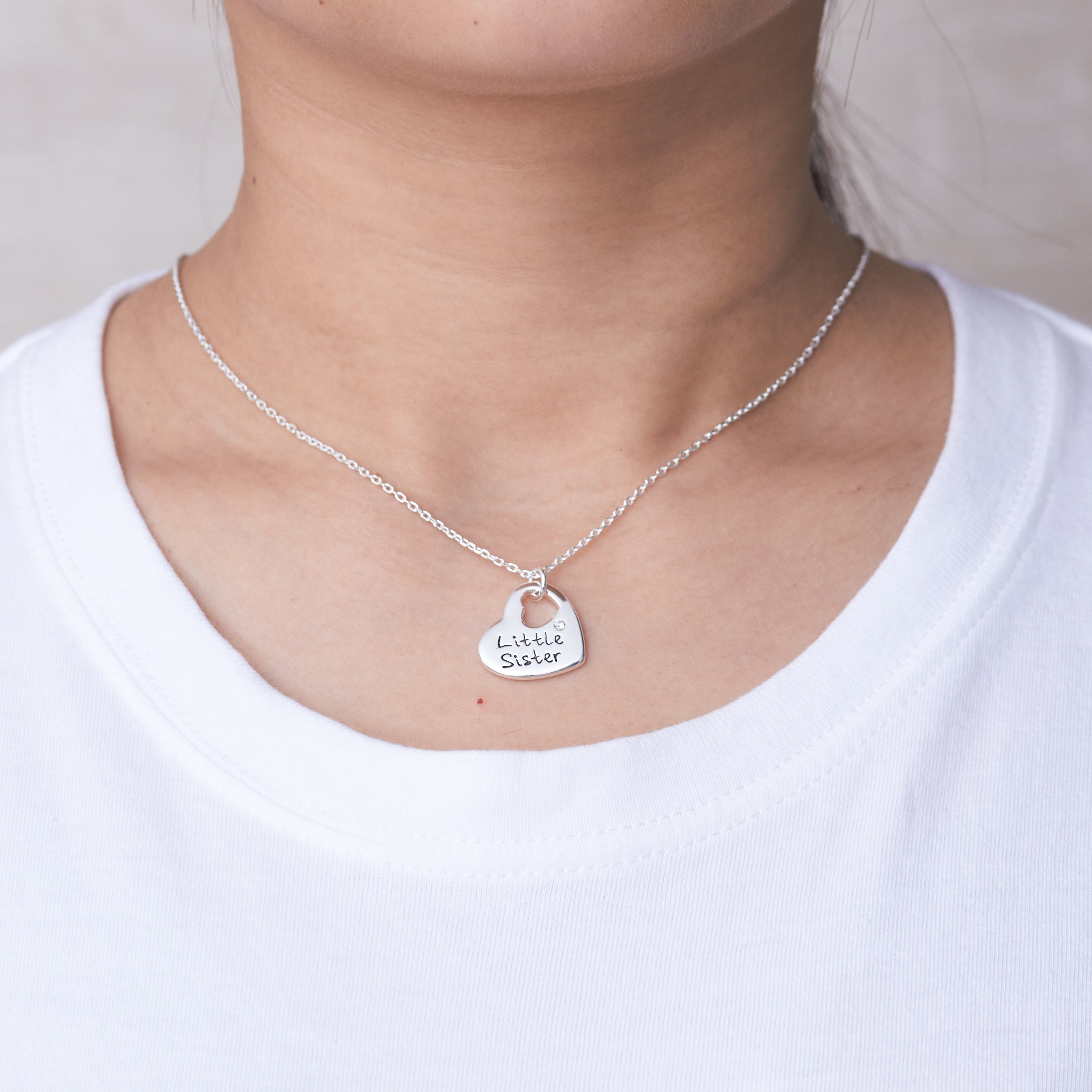 Little Sister Heart Necklace Created with Zircondia® Crystals
