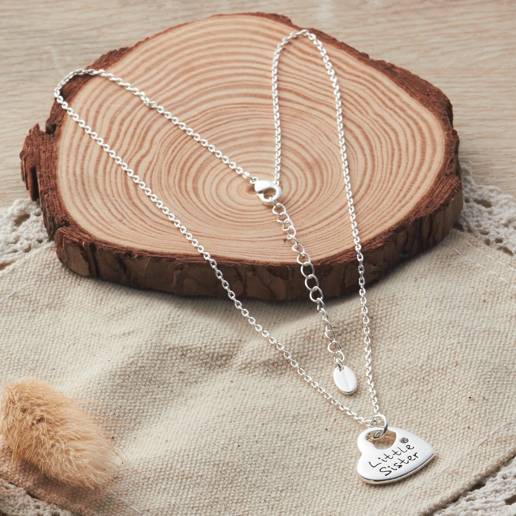 Little Sister Heart Necklace with Quote Card Created with Zircondia® Crystals