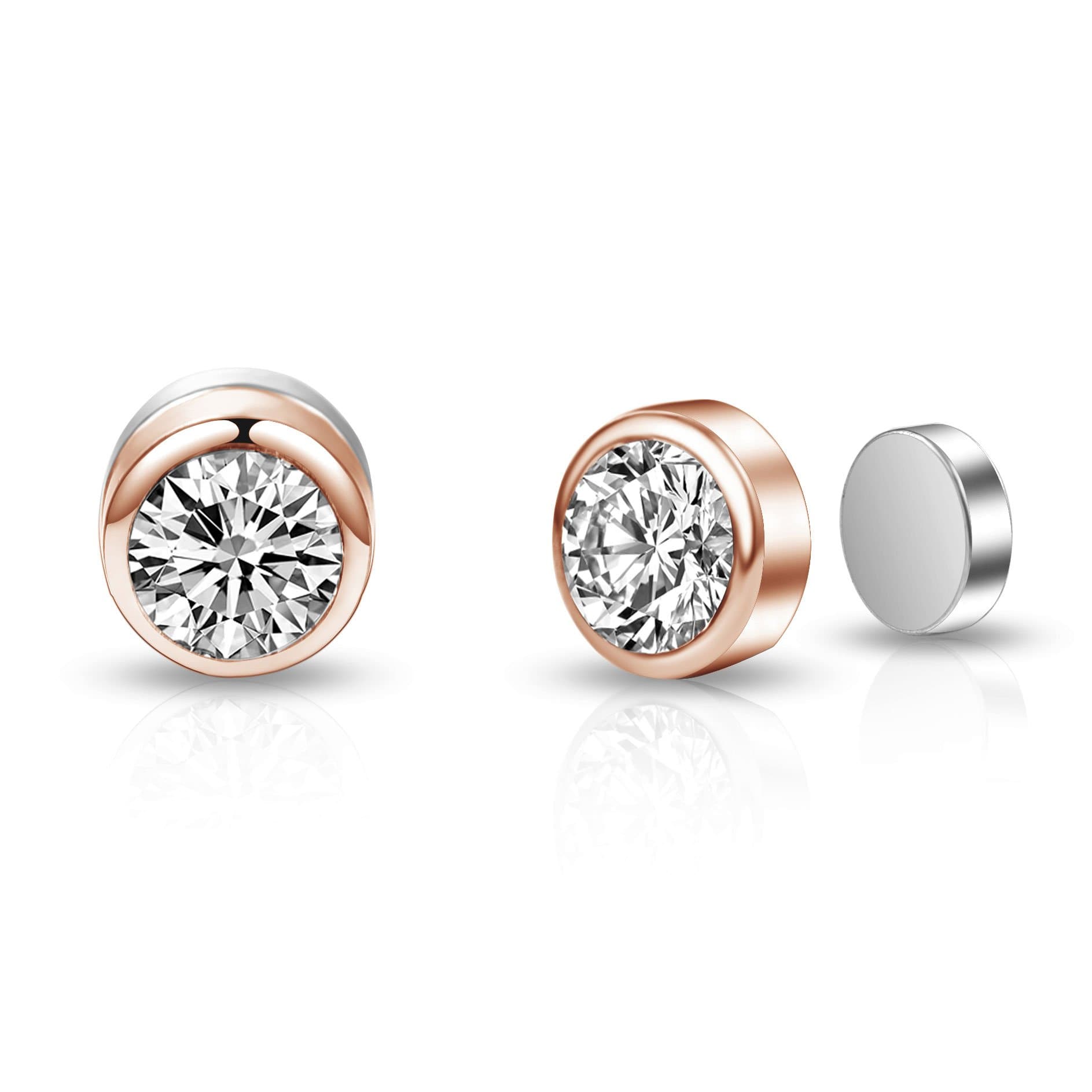 Rose Gold Plated 6mm Magnetic Clip On Earrings Created with Zircondia® Crystals by Philip Jones Jewellery