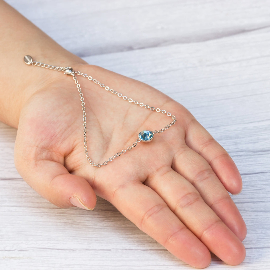 March (Aquamarine) Birthstone Anklet Created with Zircondia® Crystals - Philip Jones Jewellery