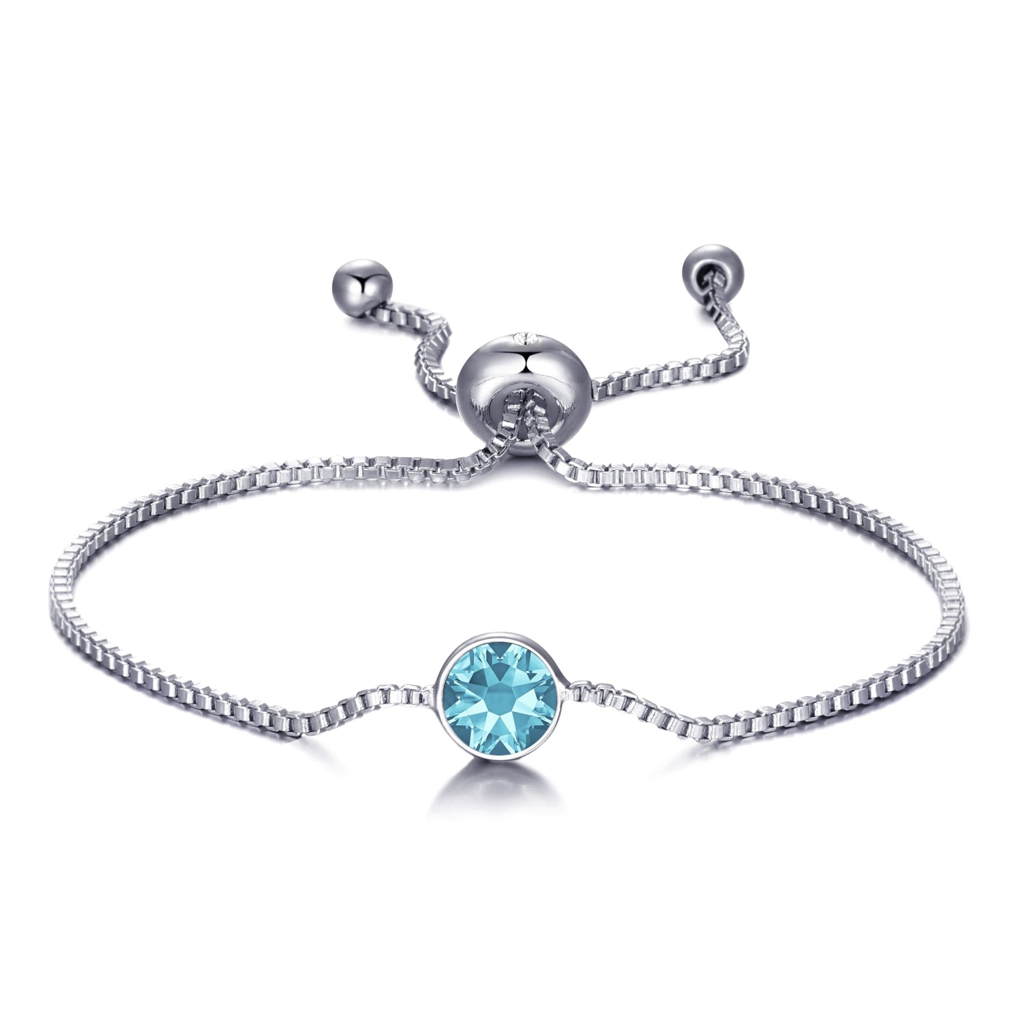 March (Aquamarine) Birthstone Bracelet Created with Zircondia® Crystals - Philip Jones Jewellery