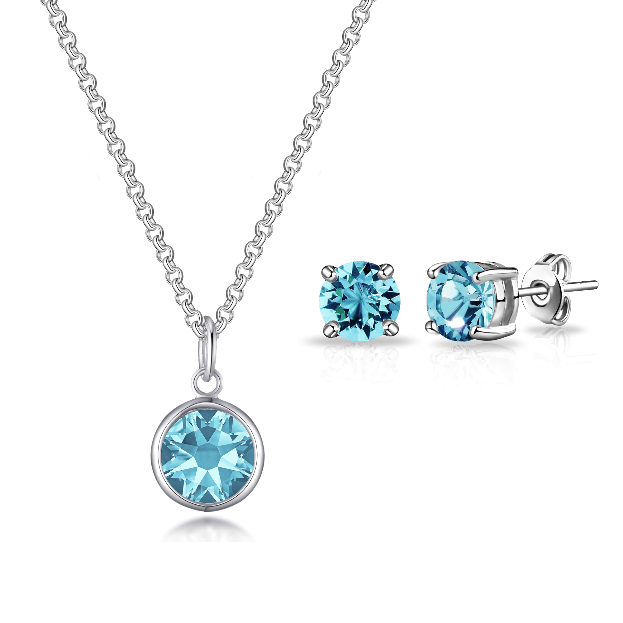 March (Aquamarine) Birthstone Necklace & Earrings Set Created with Zircondia® Crystals - Philip Jones Jewellery
