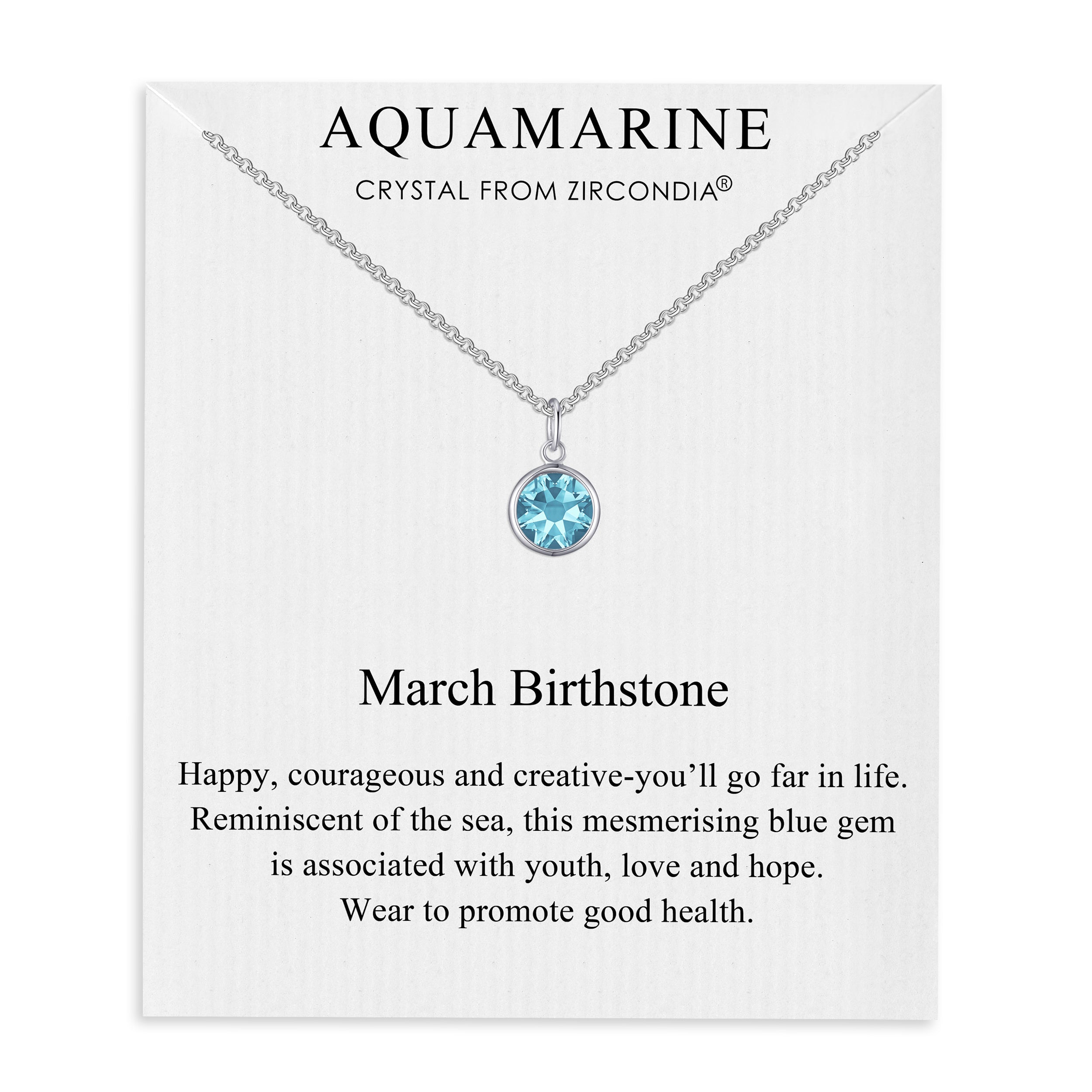 March (Aquamarine) Birthstone Necklace Created with Zircondia® Crystals by Philip Jones Jewellery