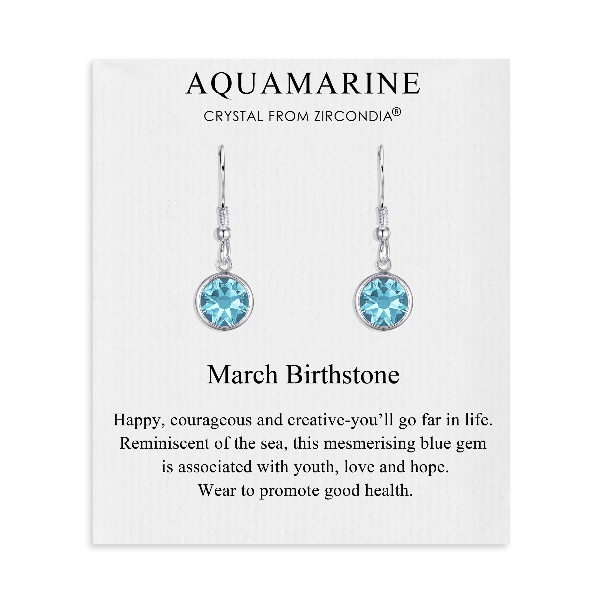 March Birthstone Drop Earrings Created with Aquamarine Zircondia® Crystals by Philip Jones Jewellery