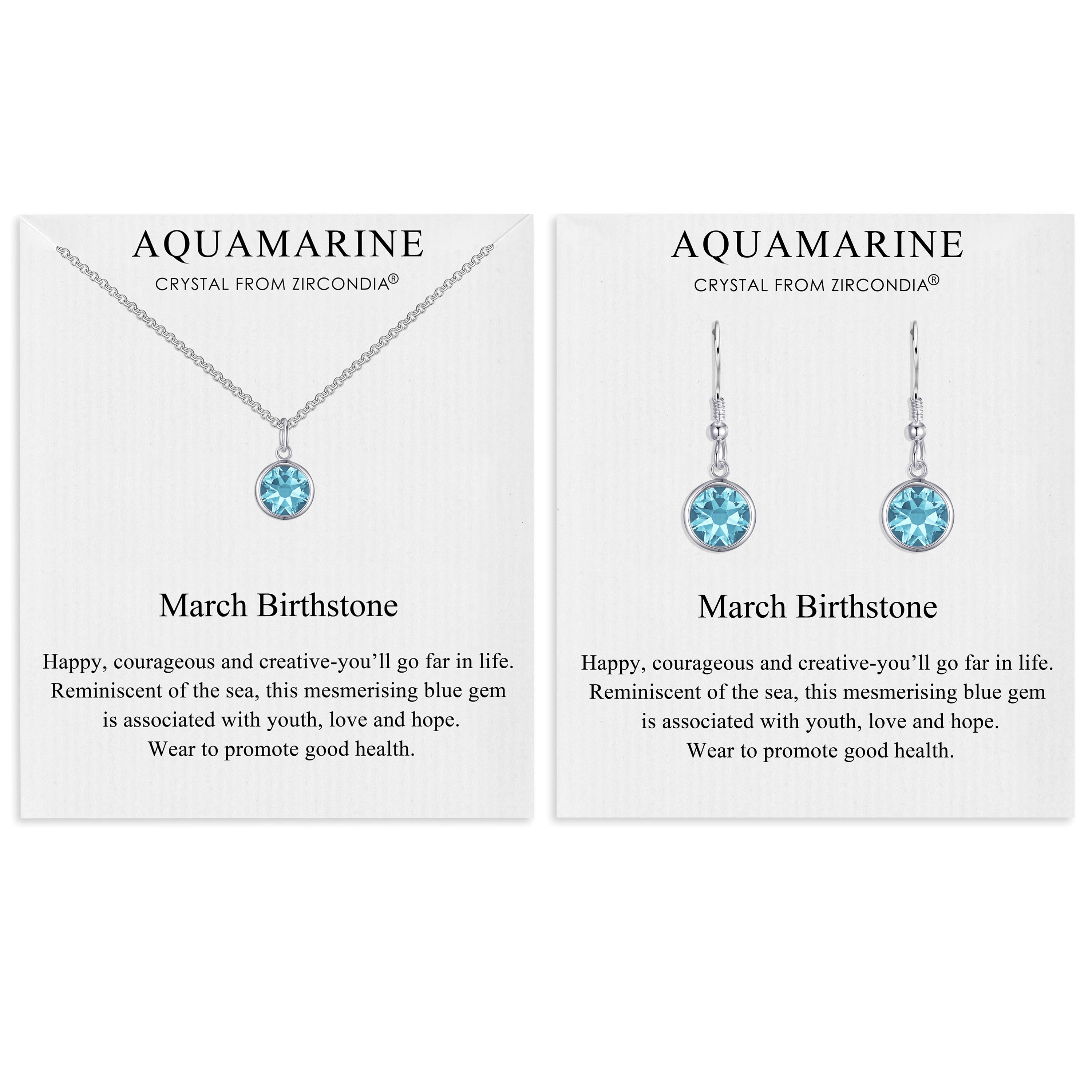 March (Aquamarine) Birthstone Necklace & Drop Earrings Set Created with Zircondia® Crystals by Philip Jones Jewellery