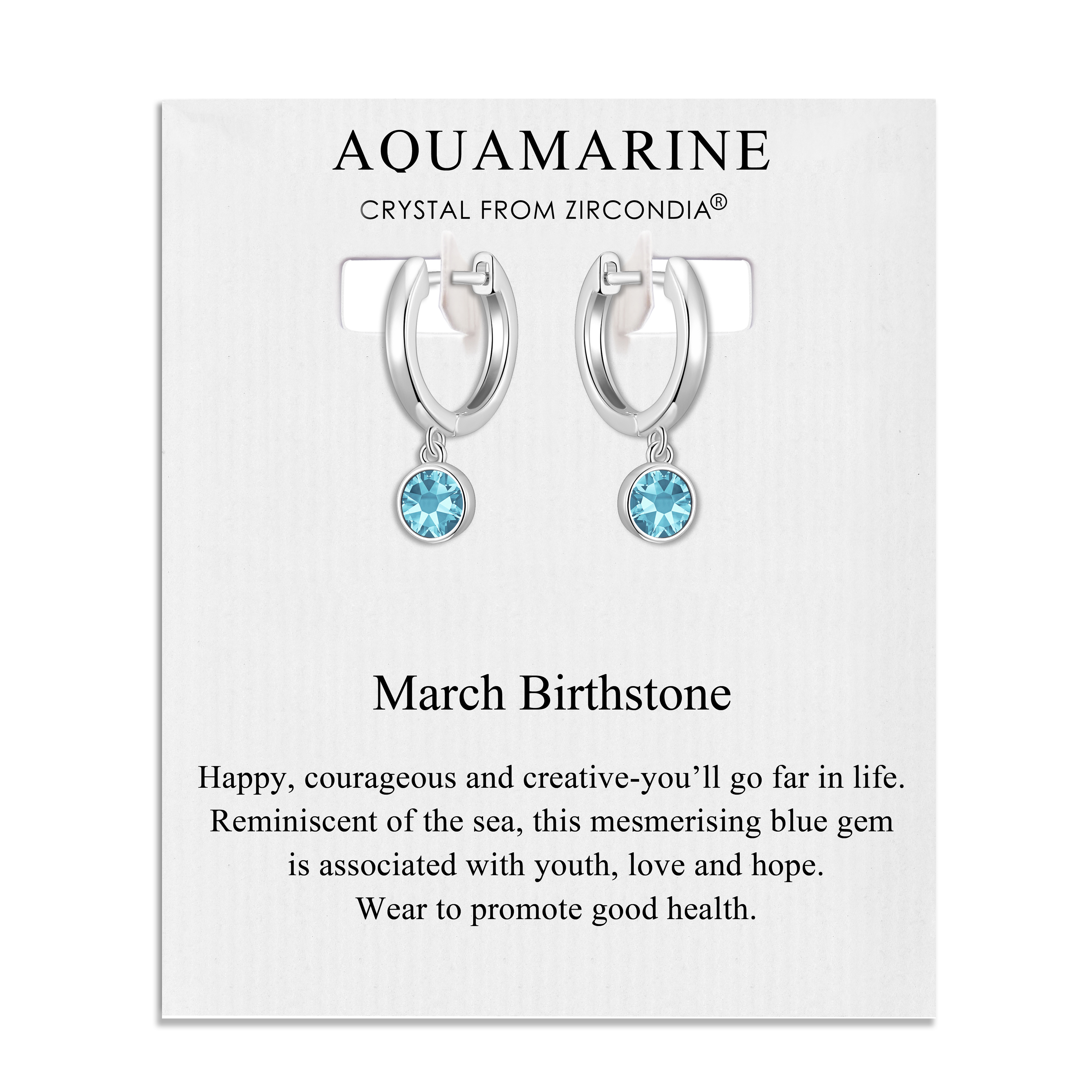 March Birthstone Hoop Earrings Created with Aquamarine Zircondia® Crystals by Philip Jones Jewellery