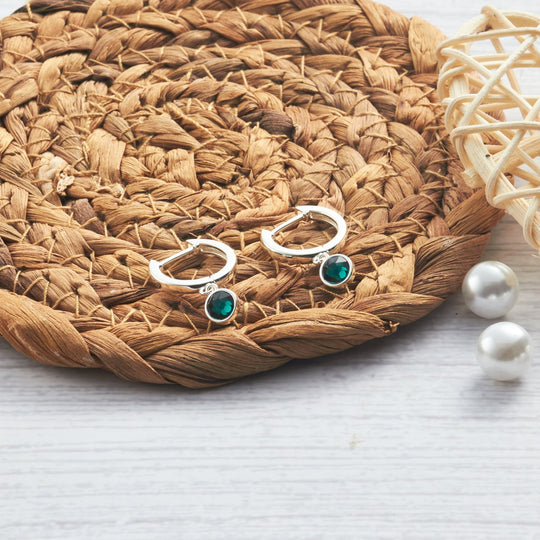 May Birthstone Hoop Earrings Created with Emerald Zircondia® Crystals - Philip Jones Jewellery