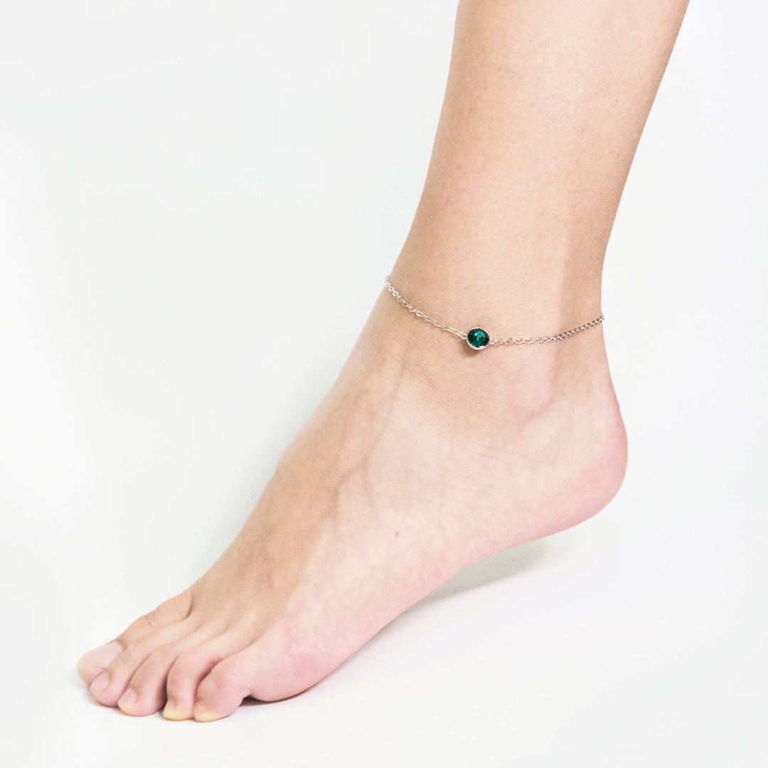May (Emerald) Birthstone Anklet Created with Zircondia® Crystals - Philip Jones Jewellery