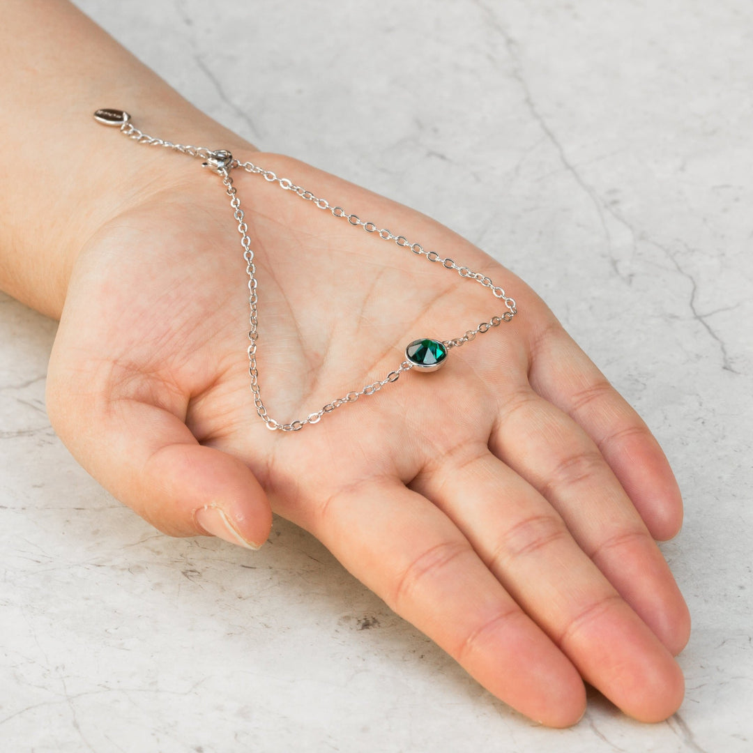 May (Emerald) Birthstone Anklet Created with Zircondia® Crystals - Philip Jones Jewellery