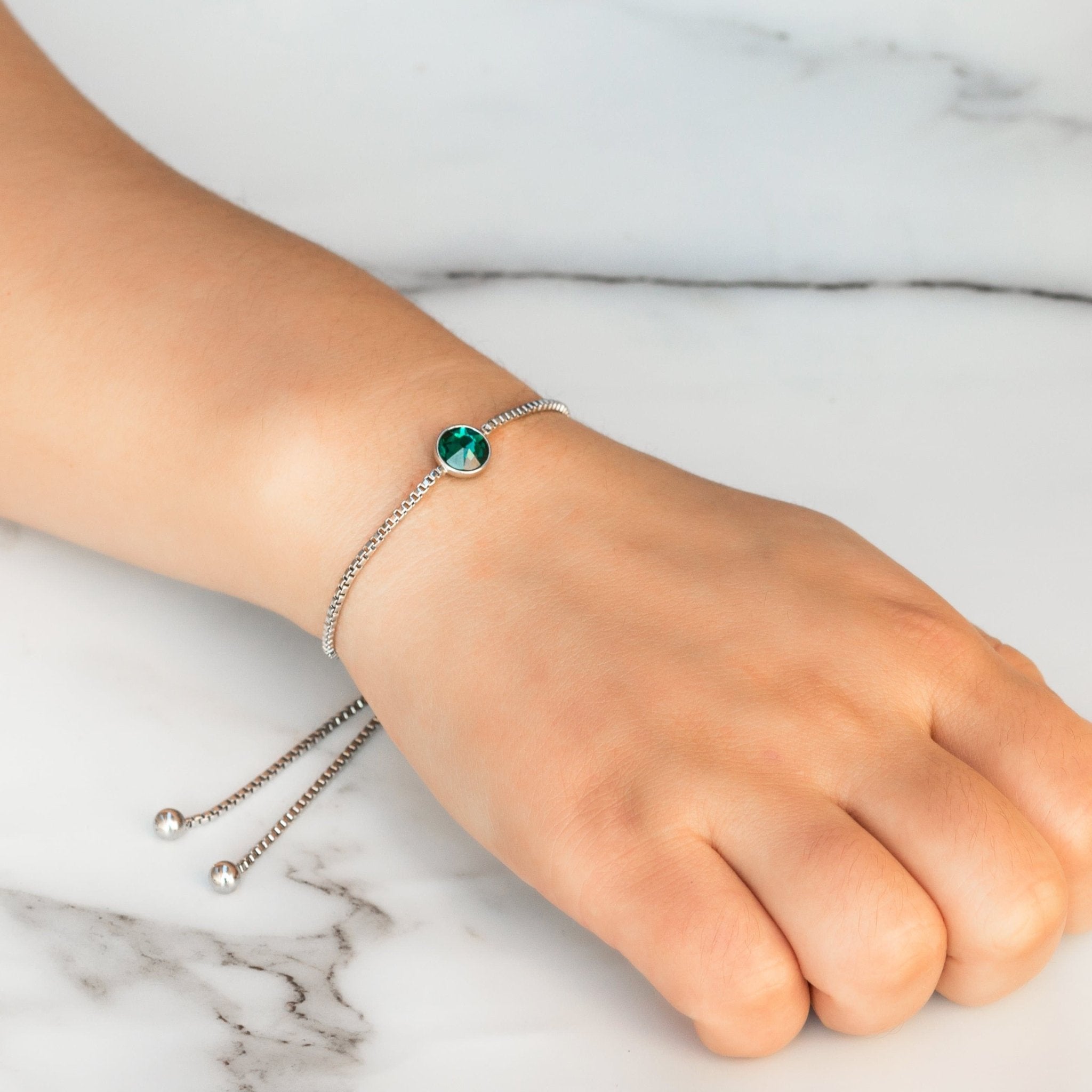 May (Emerald) Birthstone Bracelet Created with Zircondia® Crystals - Philip Jones Jewellery