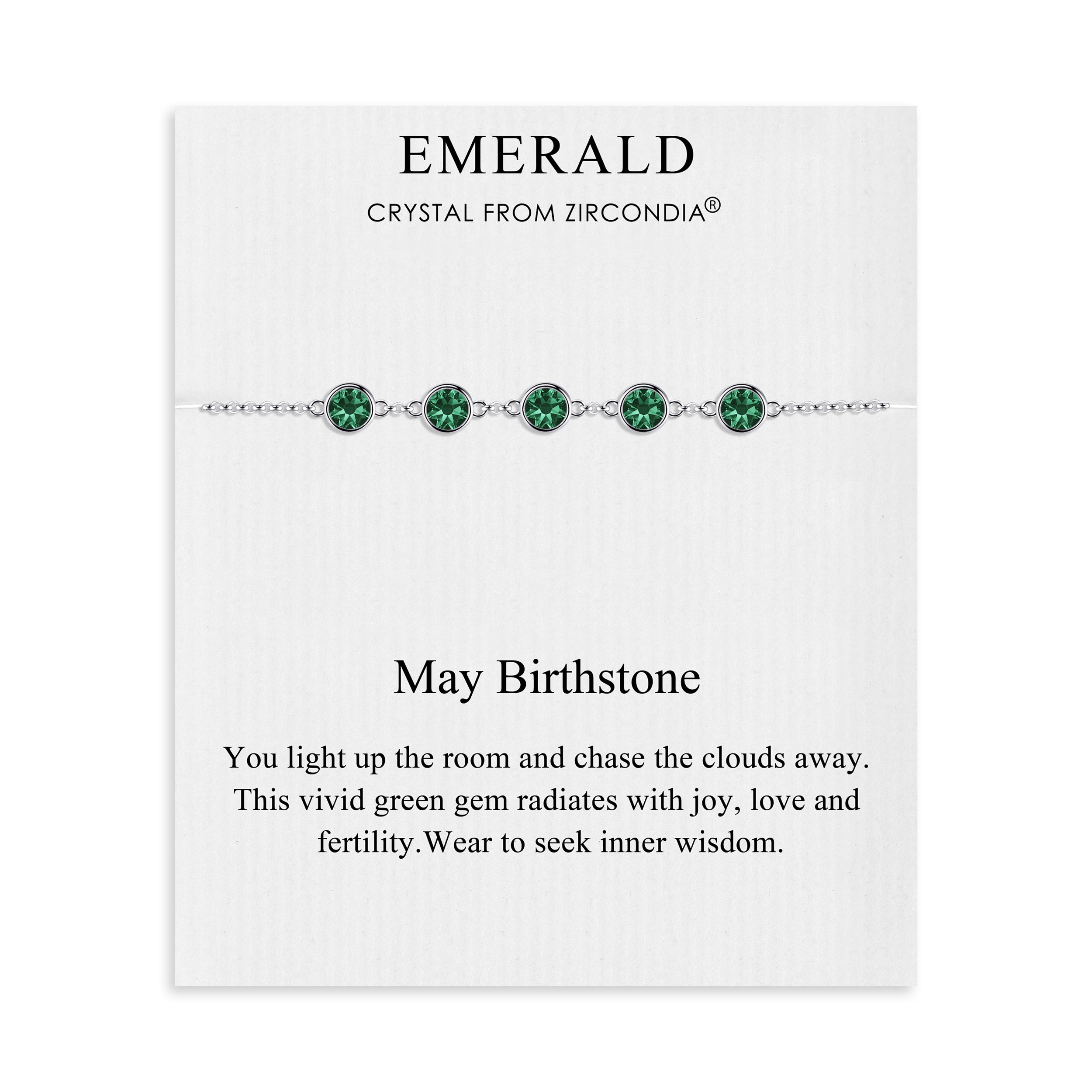 May Birthstone Bracelet Created with Emerald Zircondia® Crystals by Philip Jones Jewellery