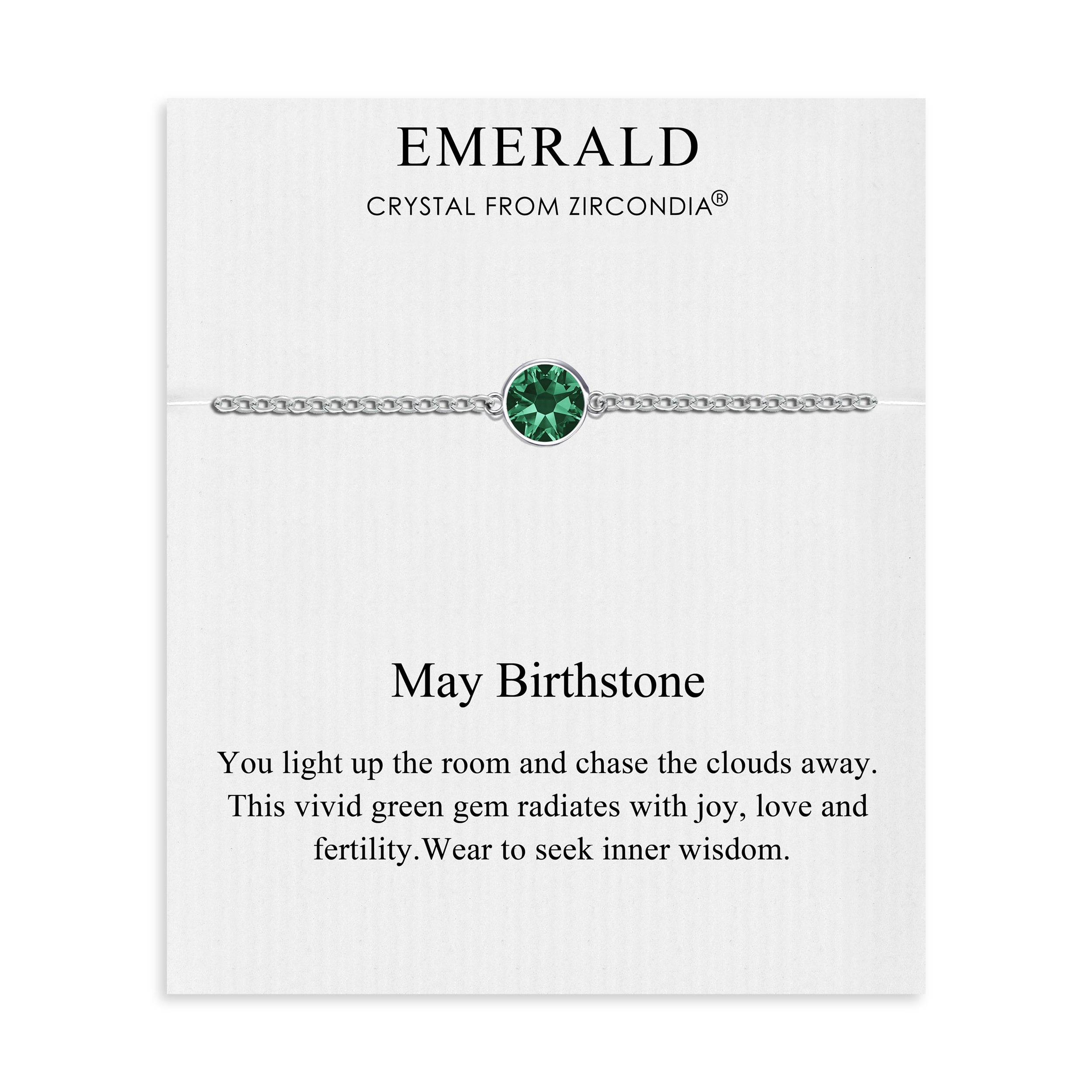 May (Emerald) Birthstone Anklet Created with Zircondia® Crystals by Philip Jones Jewellery