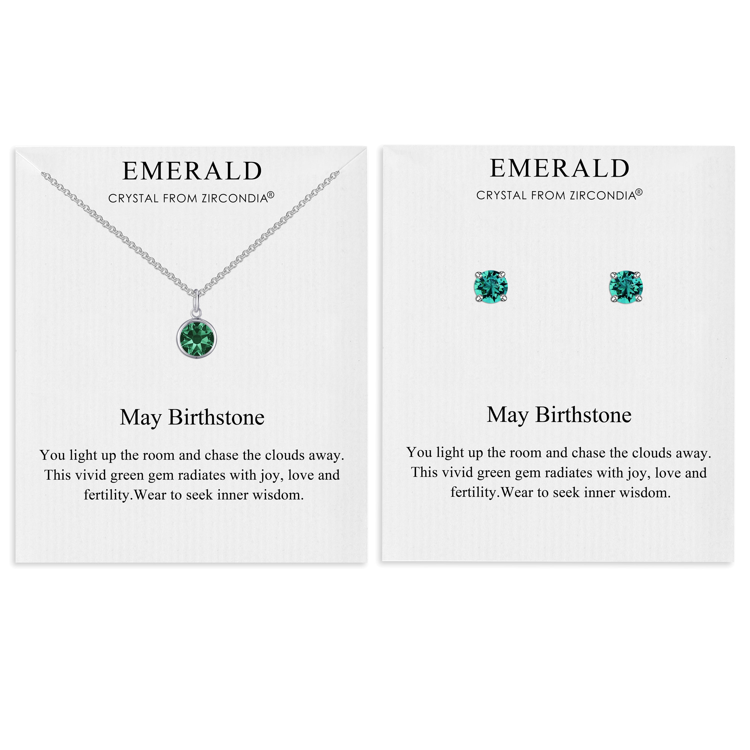 May (Emerald) Birthstone Necklace & Earrings Set Created with Zircondia® Crystals by Philip Jones Jewellery