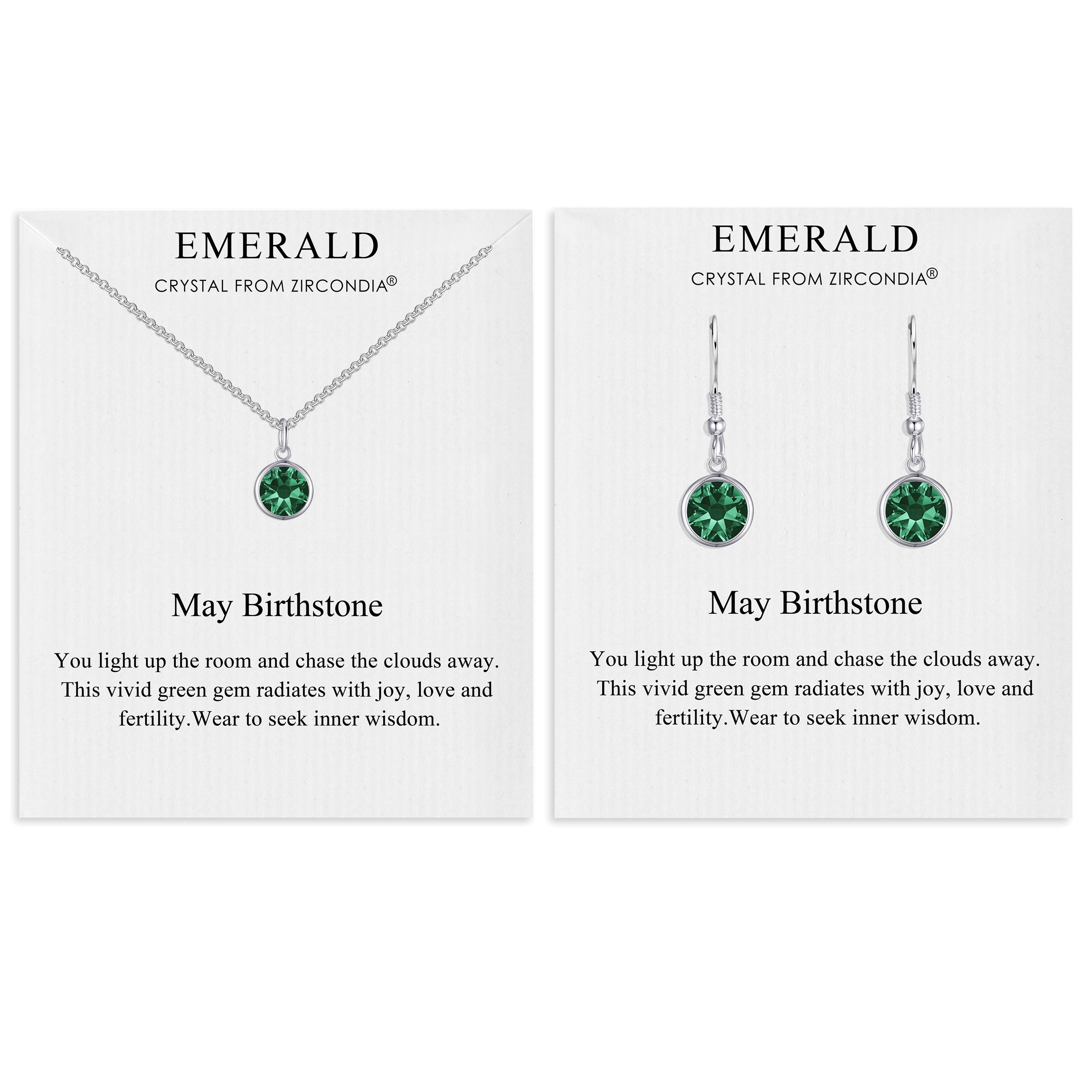 May (Emerald) Birthstone Necklace & Drop Earrings Set Created with Zircondia® Crystals by Philip Jones Jewellery