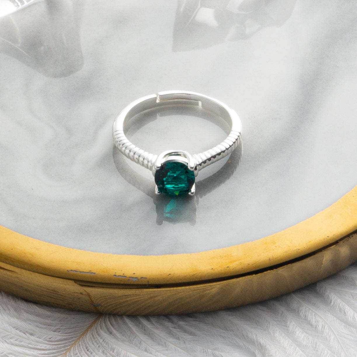 Green Adjustable Crystal Ring Created with Zircondia® Crystals