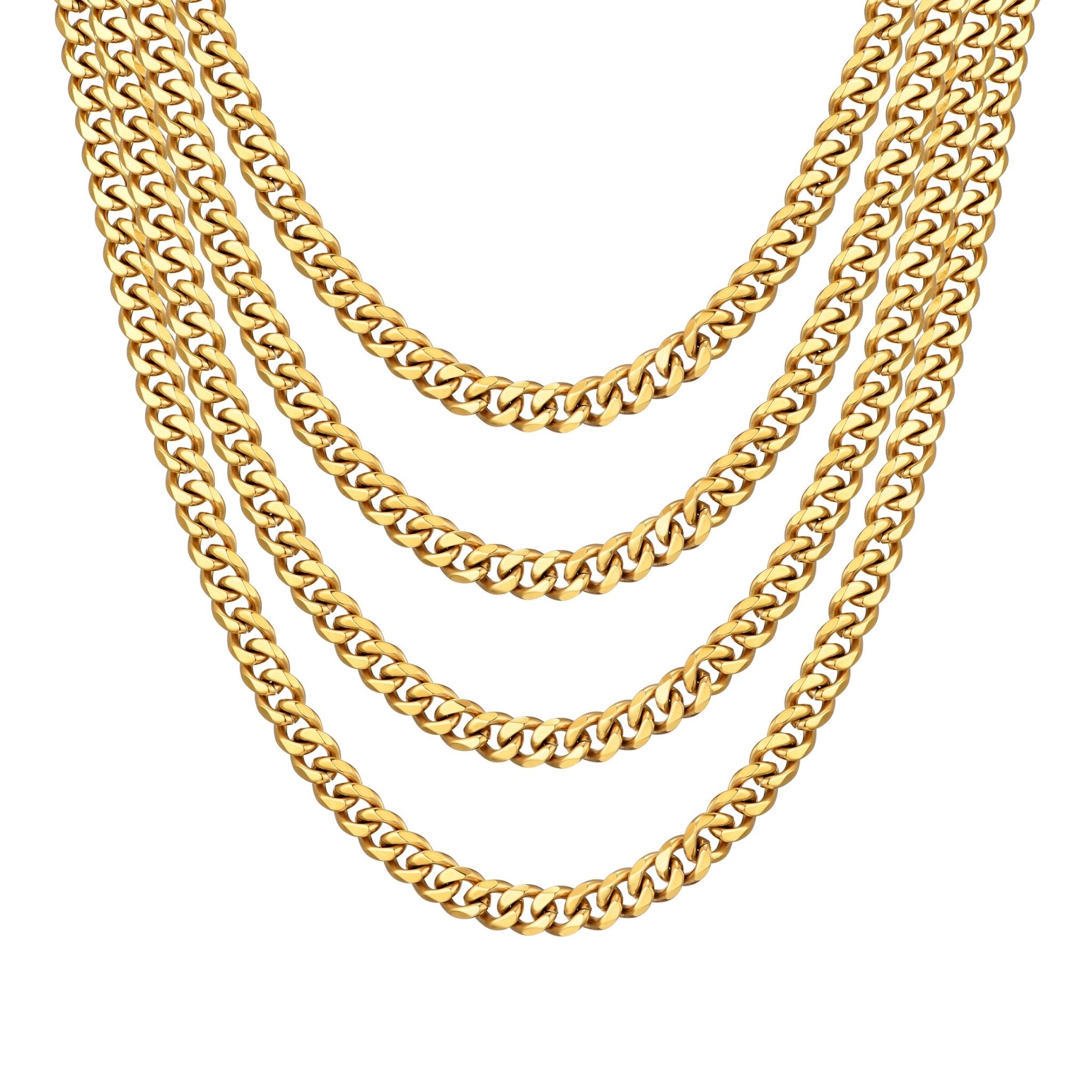 Men's 9mm Gold Plated Steel 18 - 24 Inch Cuban Curb Chain Necklace - Philip Jones Jewellery